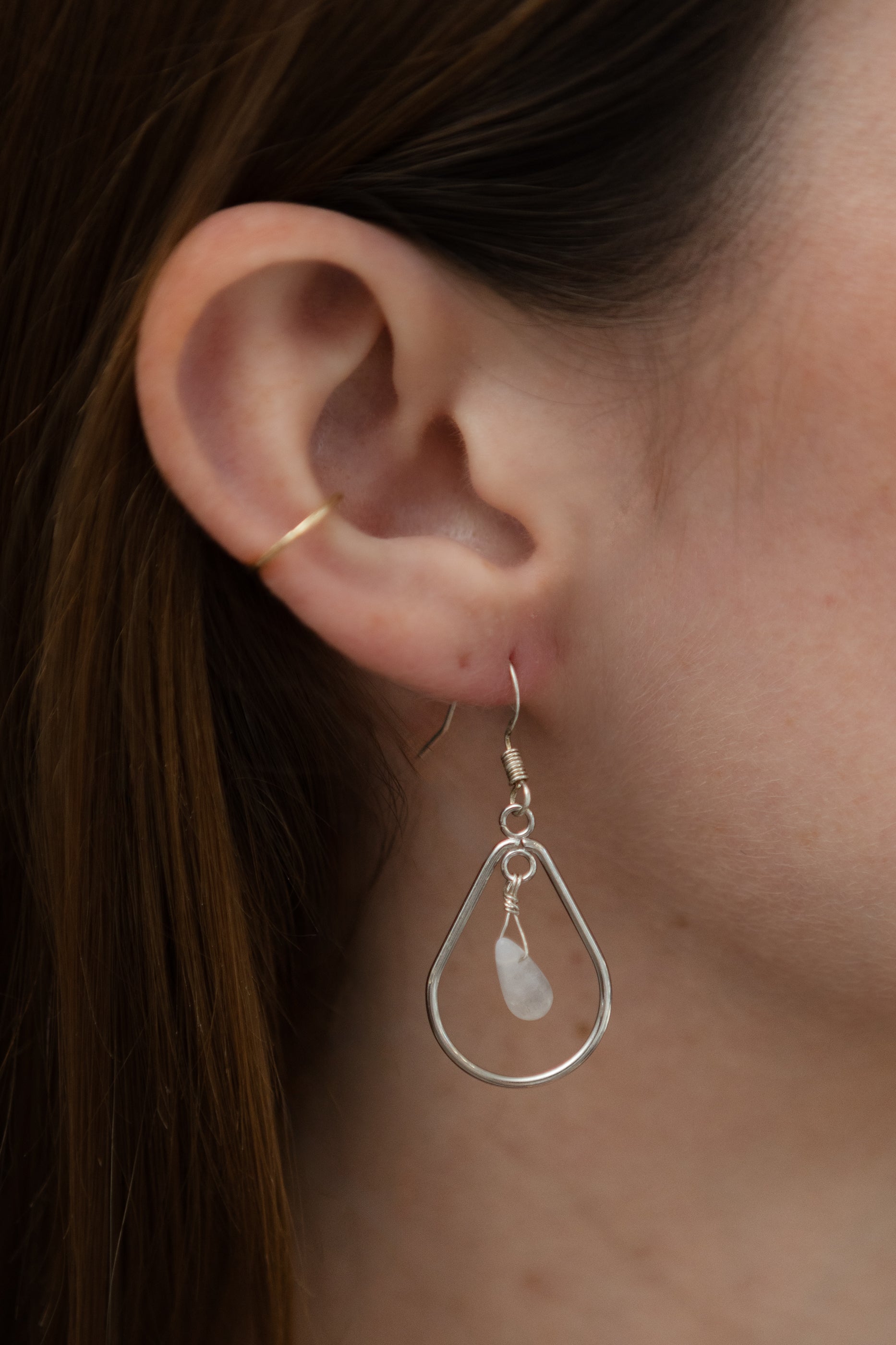 Rose Quartz Tear Drop Necklace & Earring Set, Sterling Silver