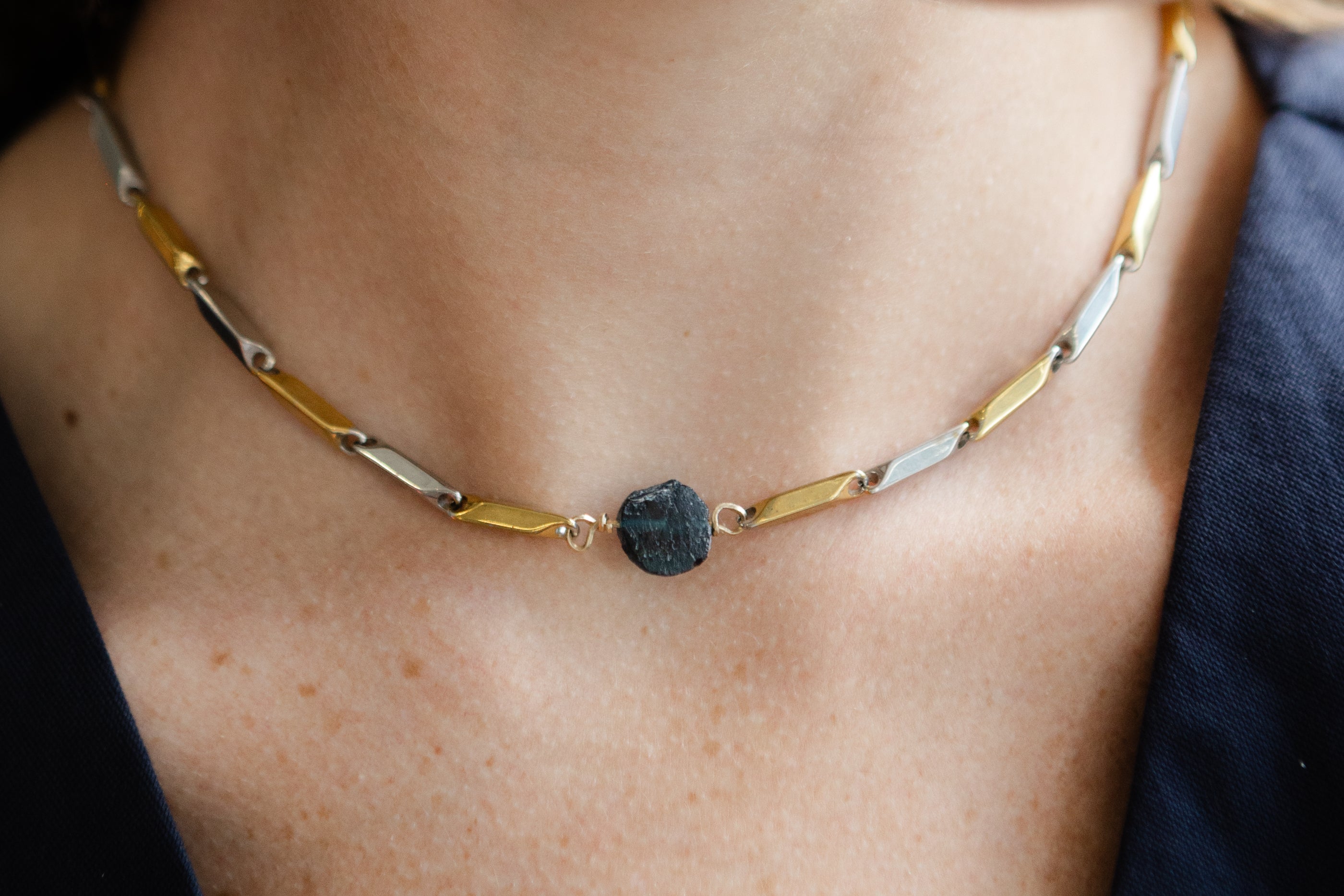 Roman Glass Necklace & Earring Set, 18k Gold Coated