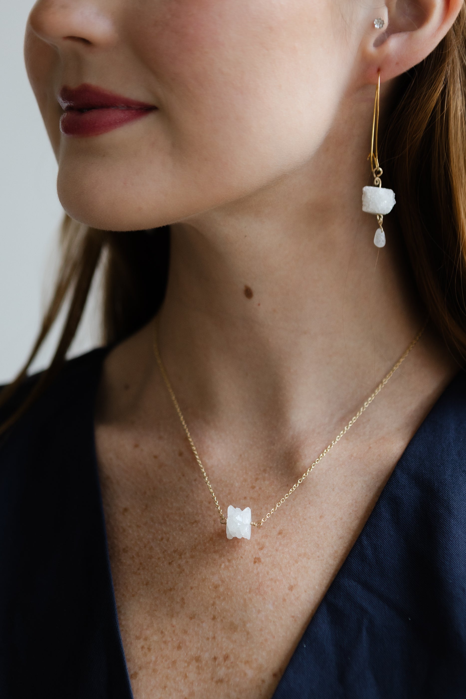 Quartz Stalactite Necklace & Earrings, 18k Gold Coated