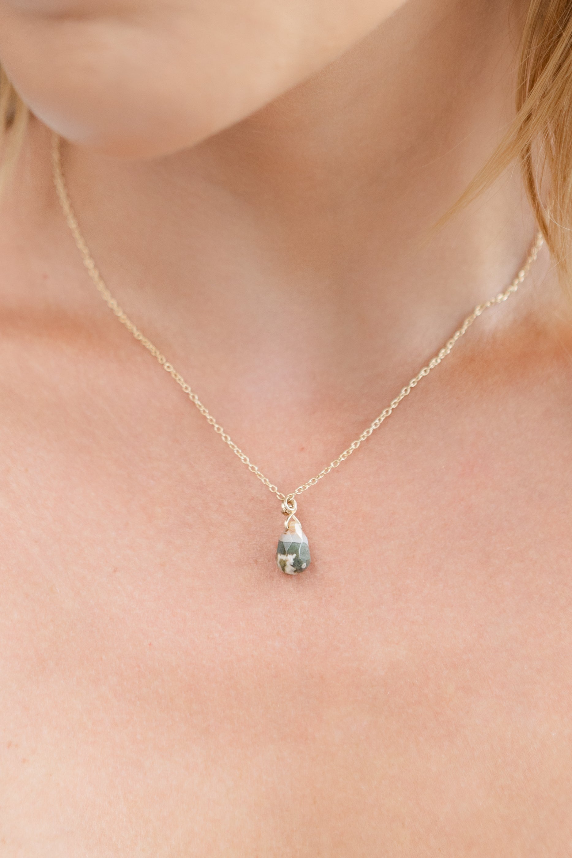 Ocean Jasper Briolette Necklace & Earrings, 18k Coated Gold