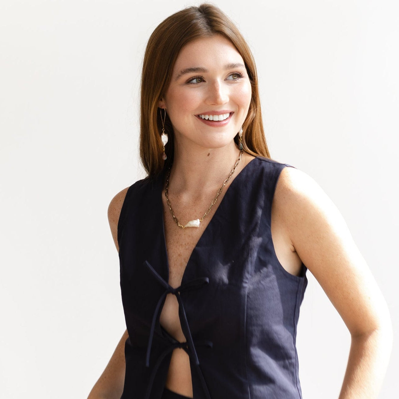 Fresh Water Pearl, Ocean Jasper Briolette, Brass Necklace and 18k Coated Earrings