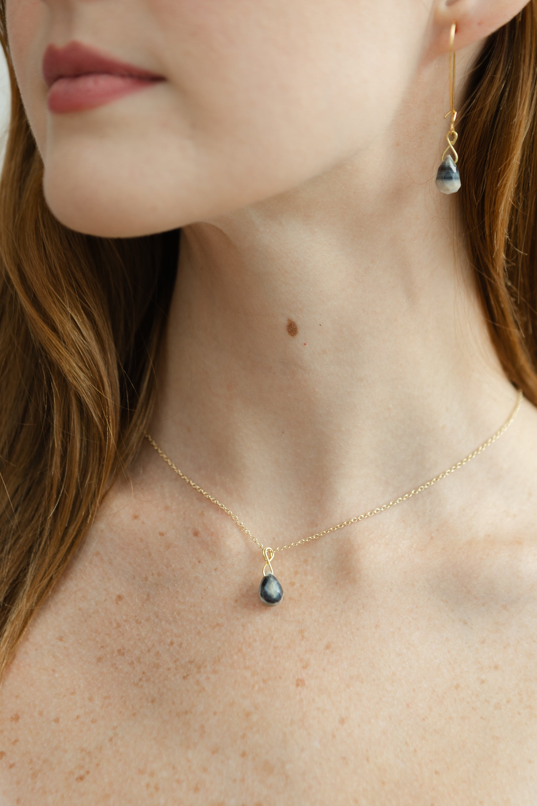 Ocean Jasper Briolette Necklace & Earrings, 18k Coated Gold