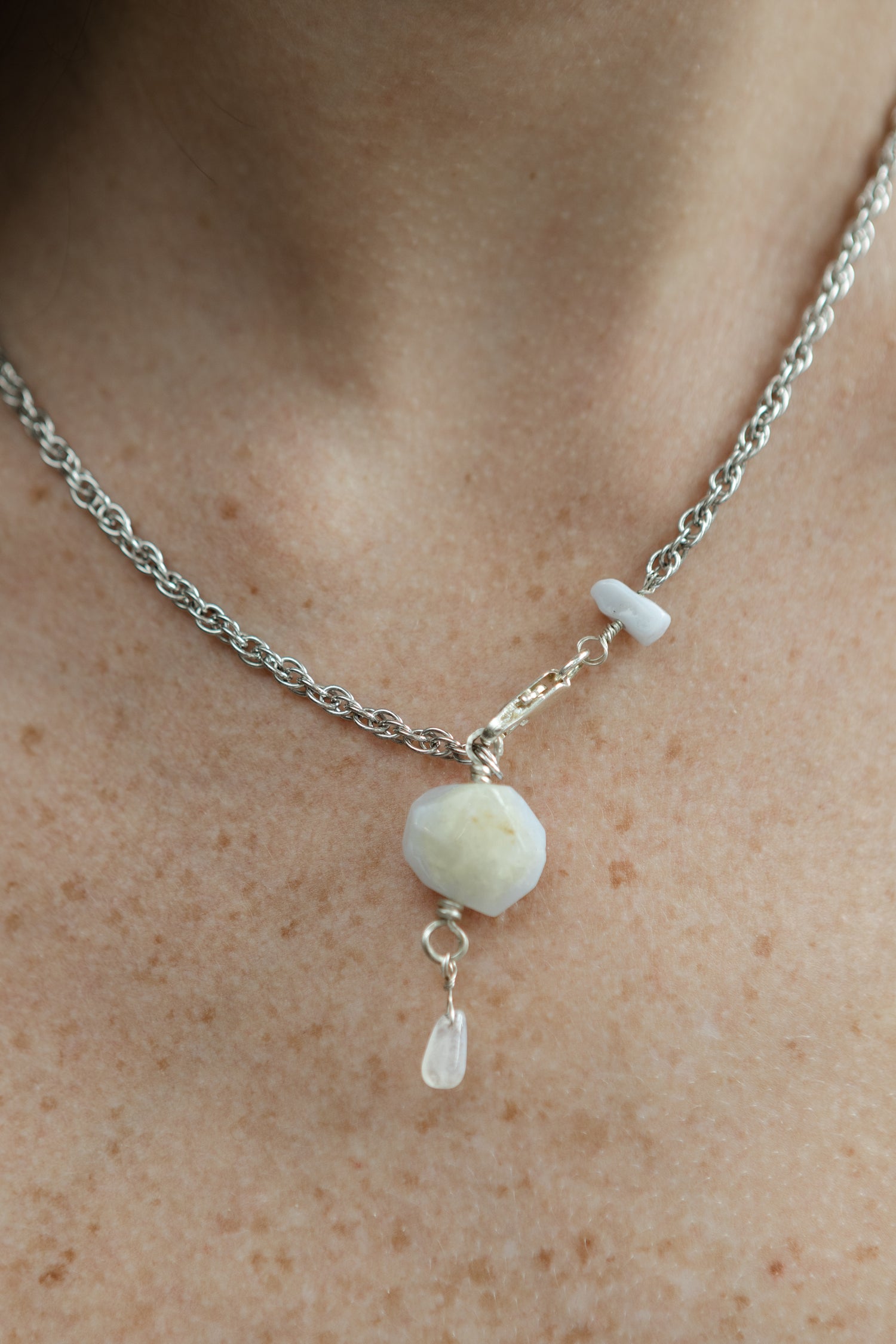 Rainbow Moonstone Tear Drop, Blue Lace Agate, Necklace & Earring Set, Sterling Silver