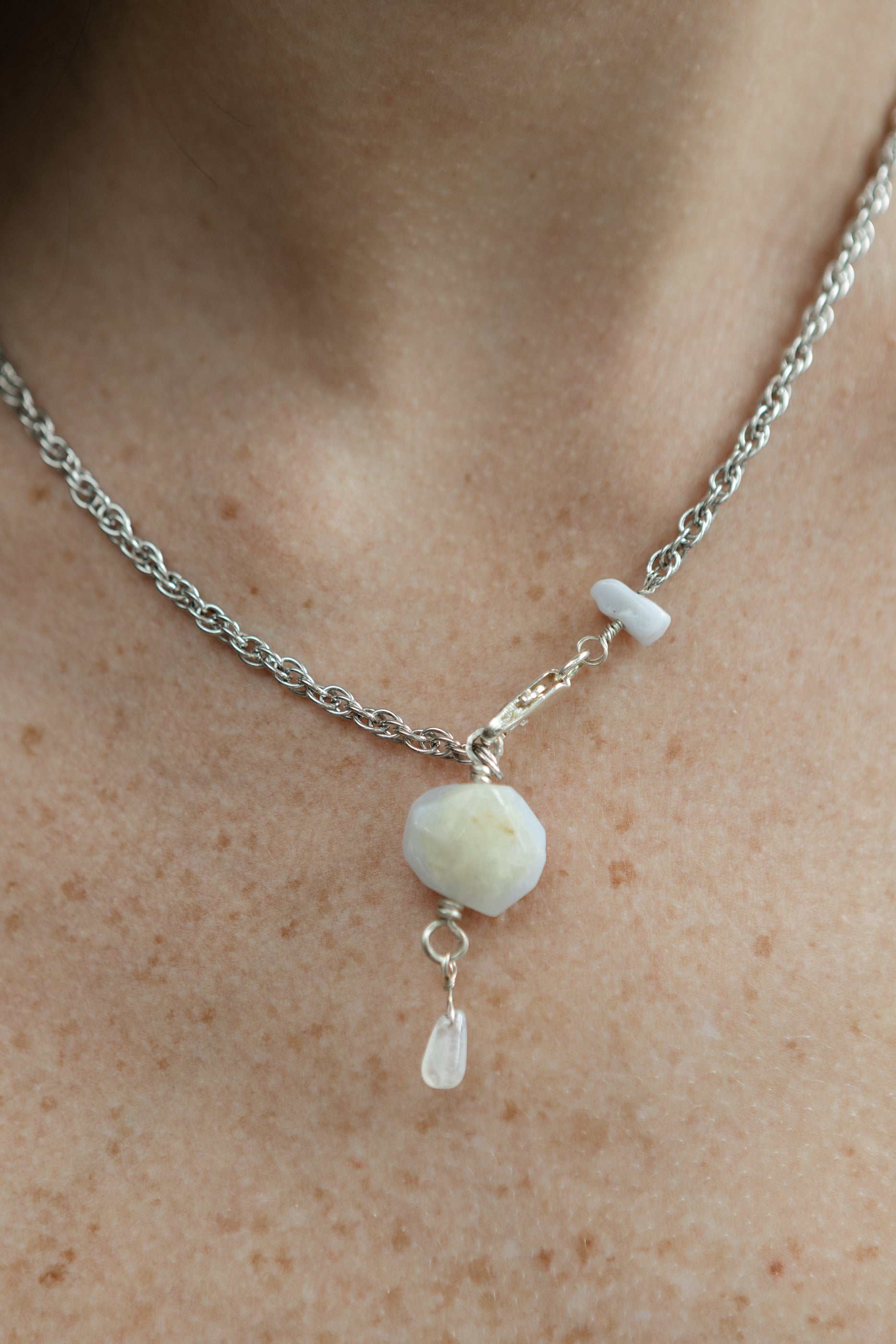 Rainbow Moonstone Tear Drop, Blue Lace Agate, Necklace & Earring Set, Sterling Silver