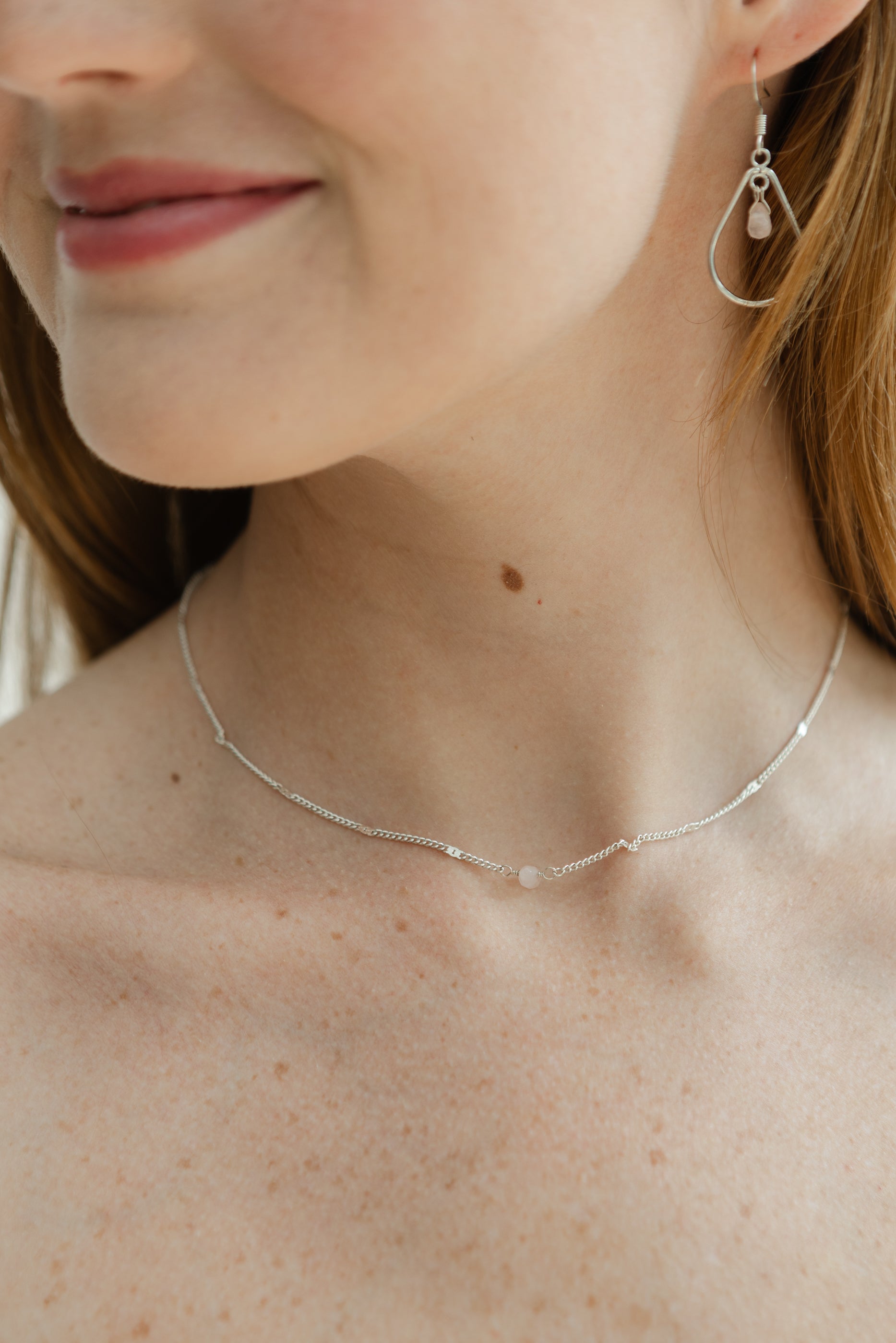 Rose Quartz Tear Drop Necklace & Earring Set, Sterling Silver