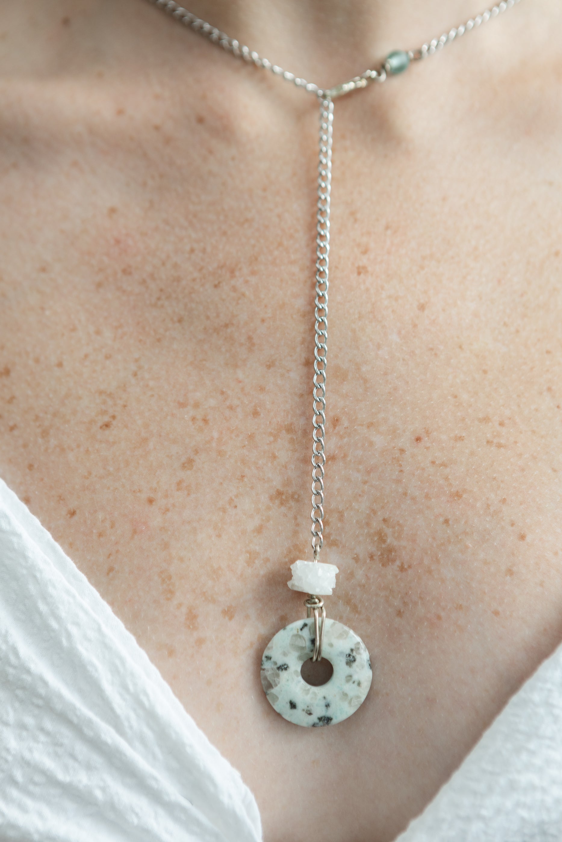 Ocean Jasper + Stalactite Quartz Cluster + Blue Glass with Sterling Silver Chain