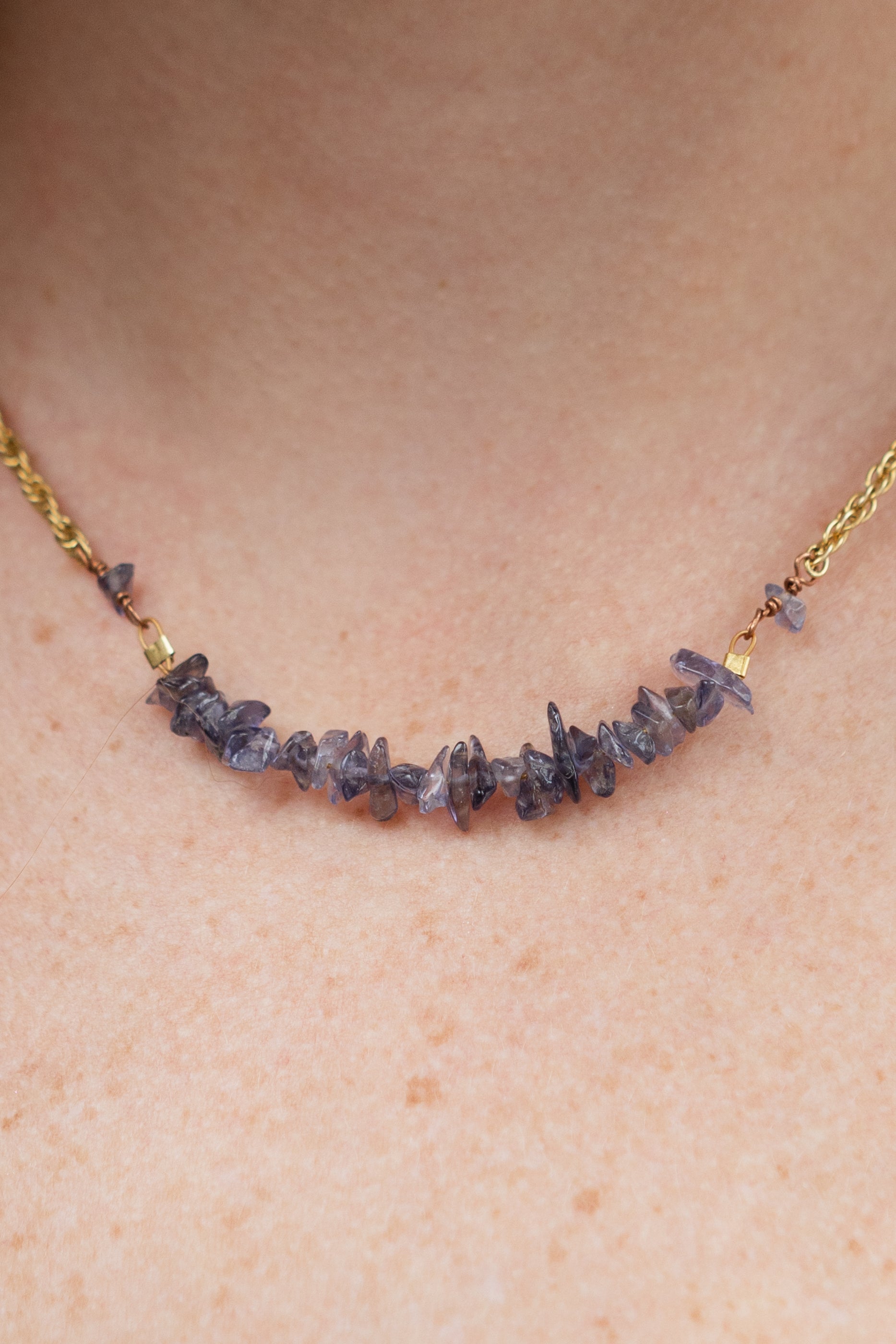 Lolite Chip Necklace, Brass Chain
