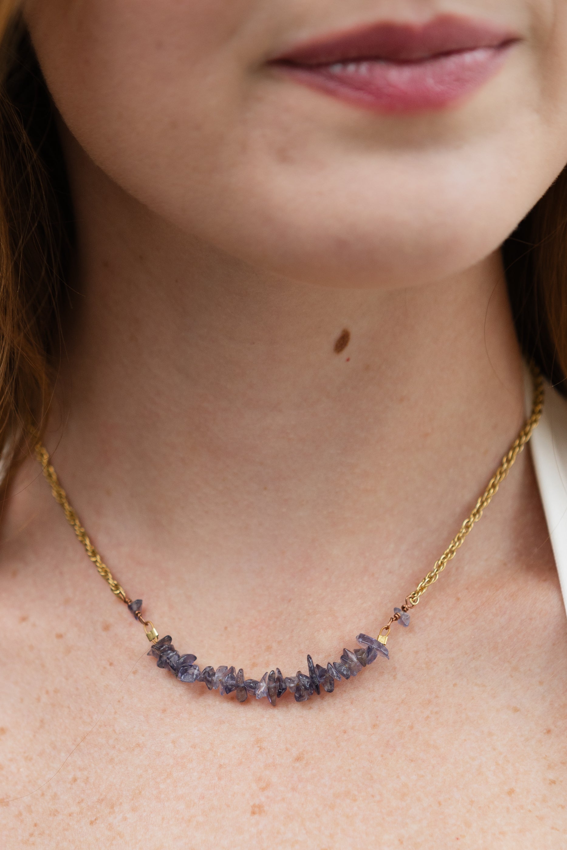 Lolite Chip Necklace, Brass Chain
