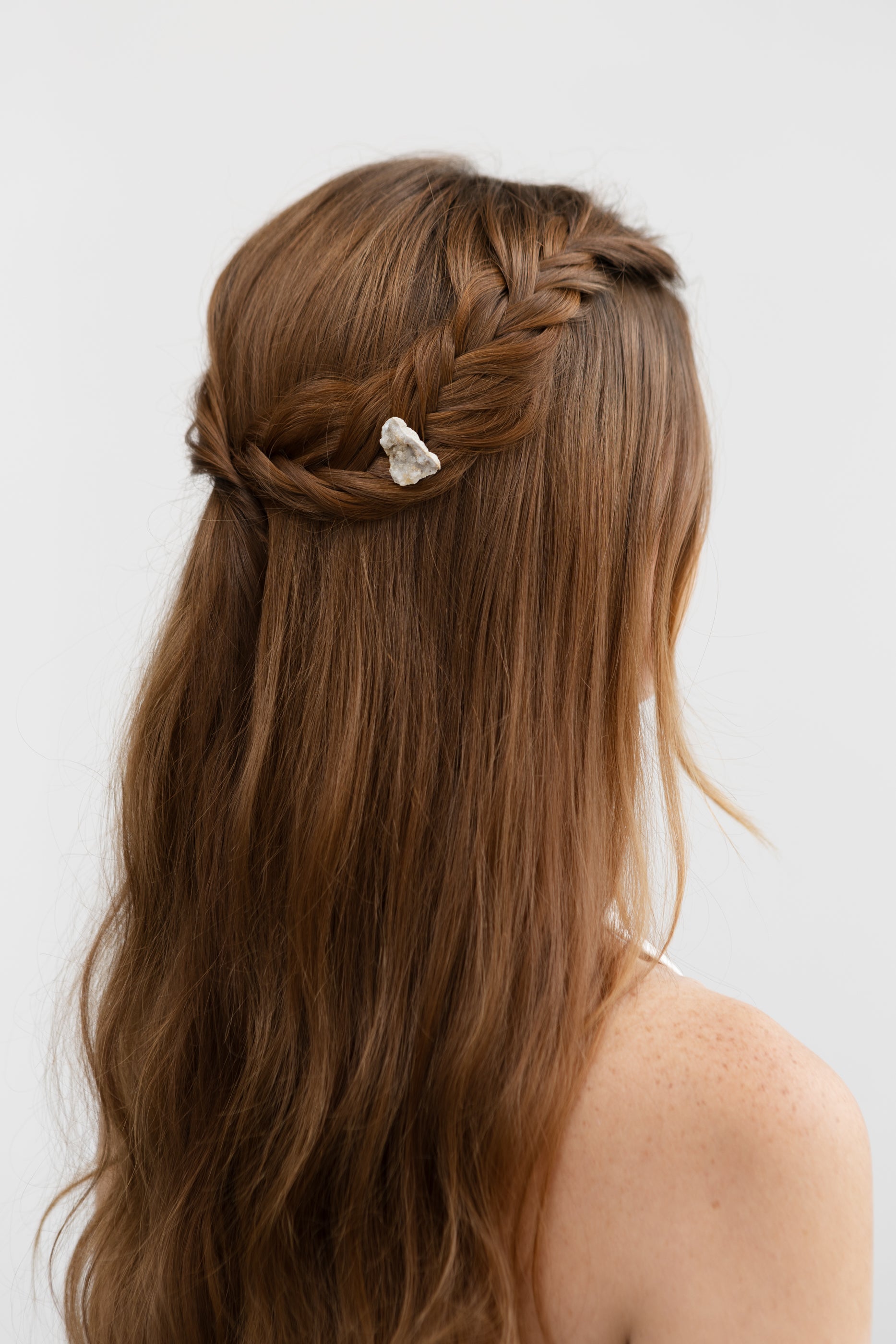 Arkansas Quartz Hairpin Leather Back Copper Wire