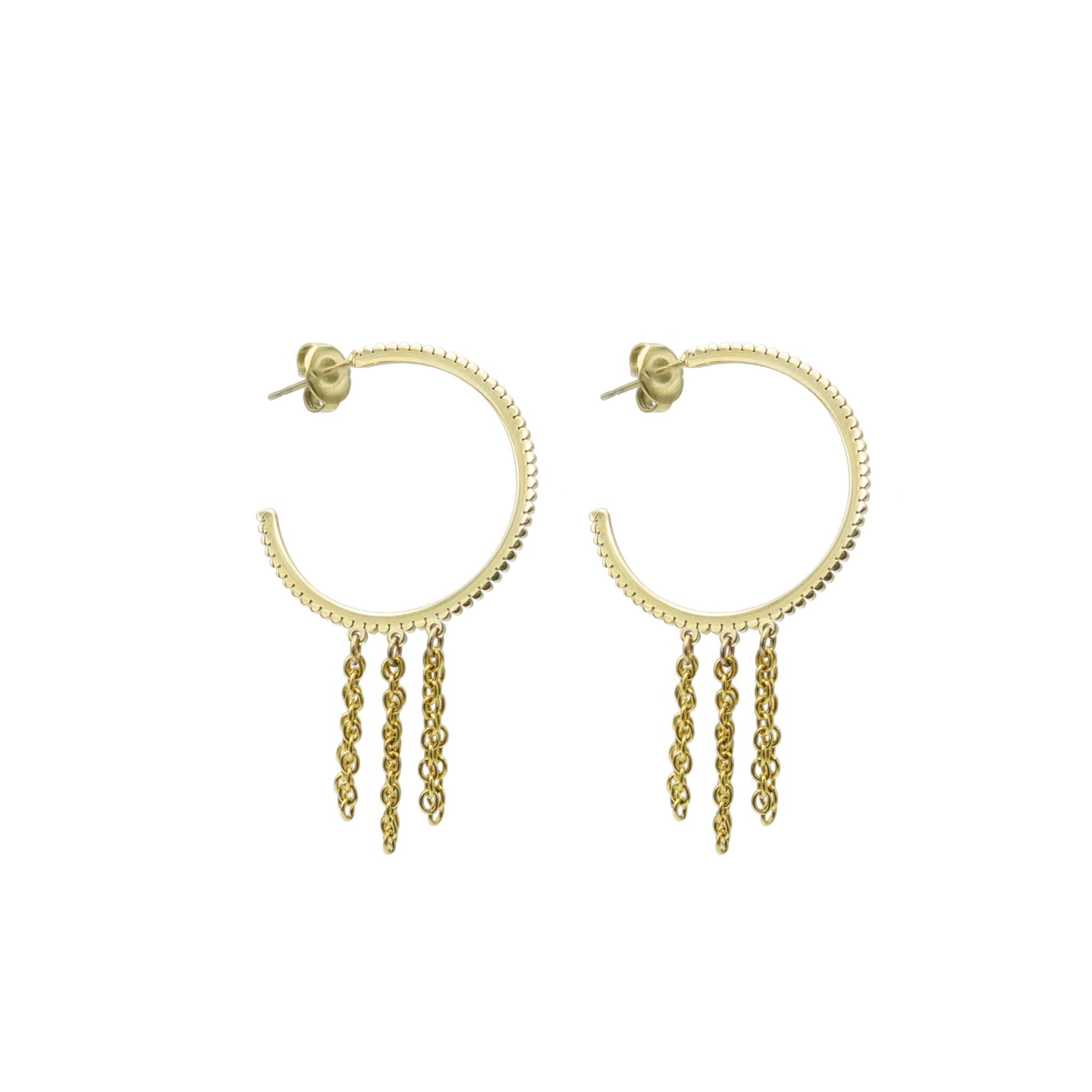 Gold Half Hoop With Chain Earrings