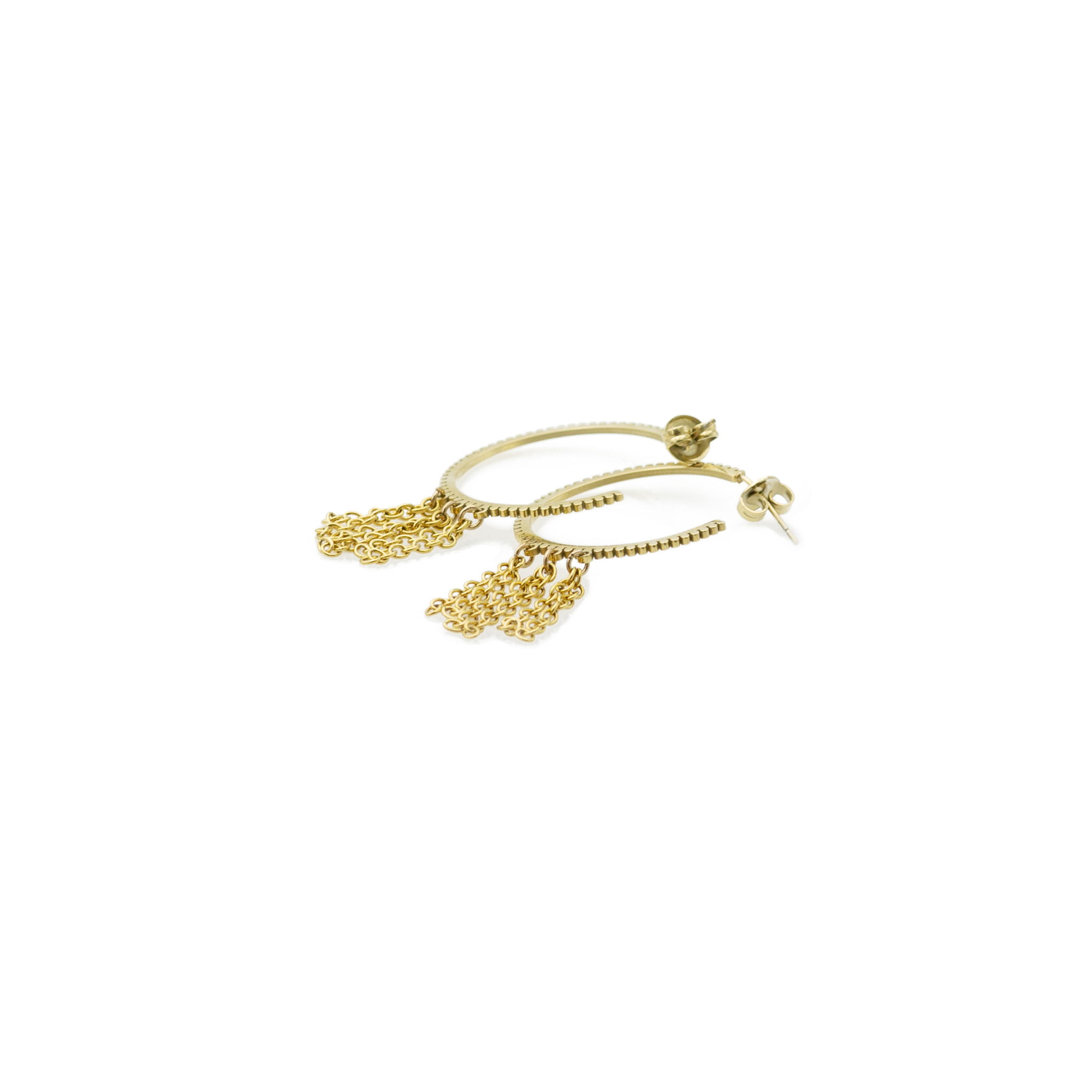 Gold Half Hoop With Chain Earrings
