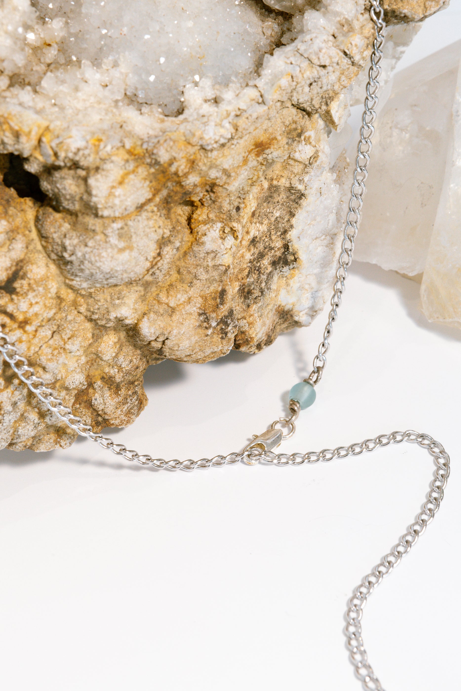 Ocean Jasper + Stalactite Quartz Cluster + Blue Glass with Sterling Silver Chain