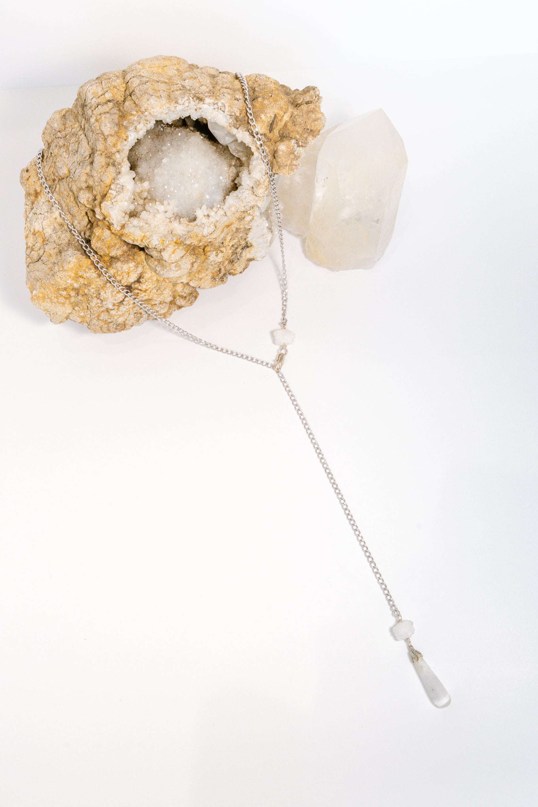 Selenite & Stalactite Quartz Clusters with Sterling Silver Chain