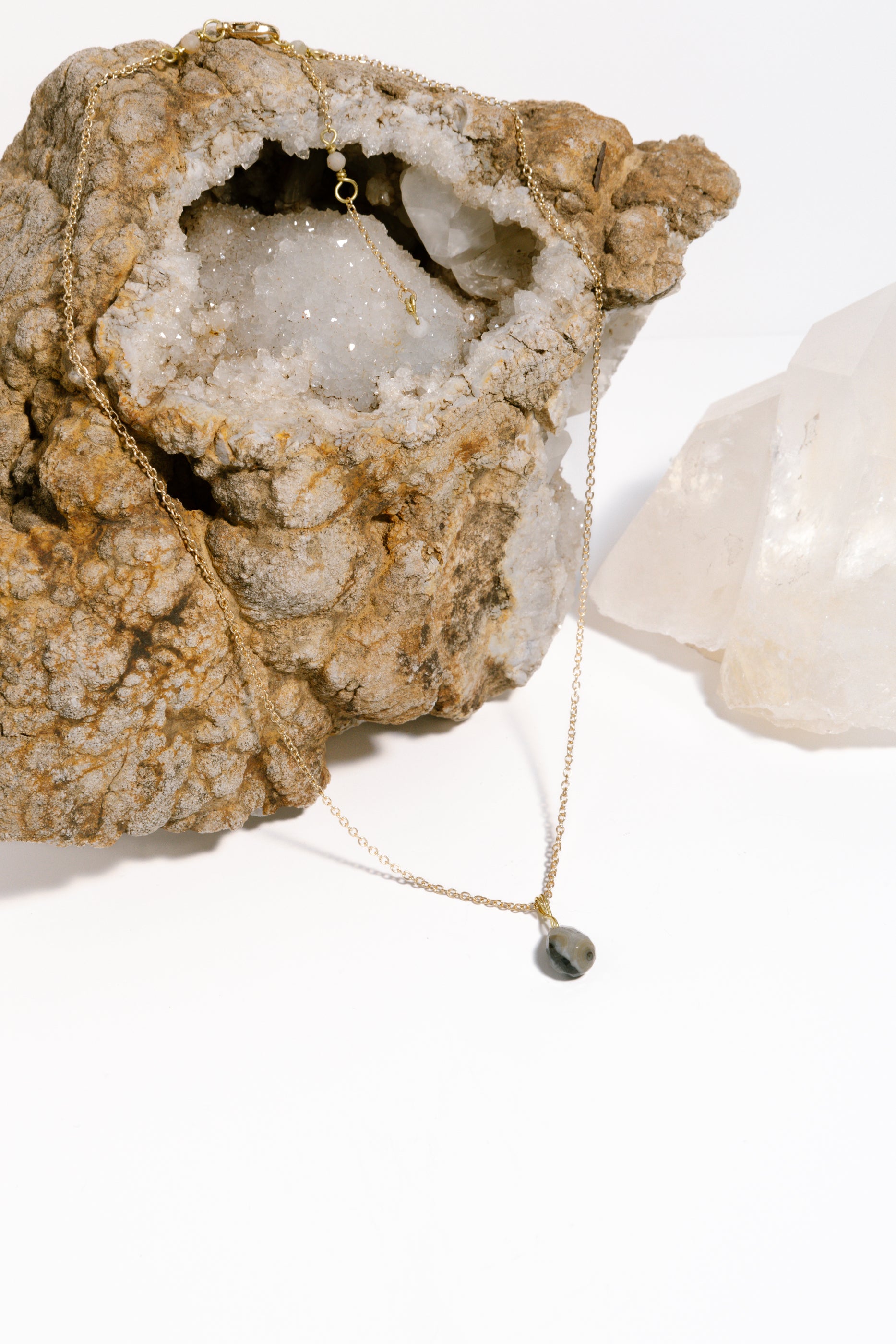 Ocean Jasper Briolette Necklace & Earrings, 18k Coated Gold