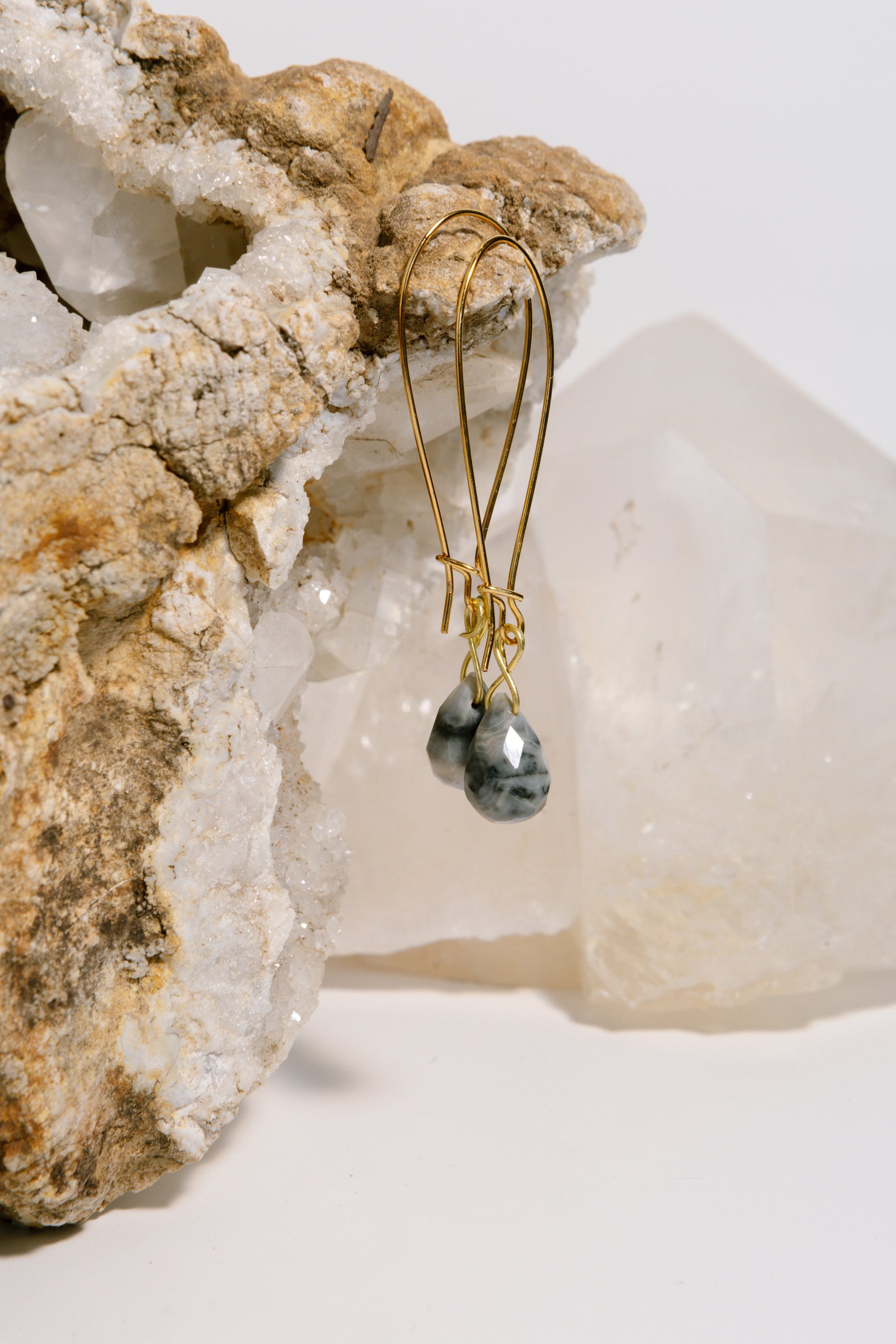 Ocean Jasper Briolette Necklace & Earrings, 18k Coated Gold