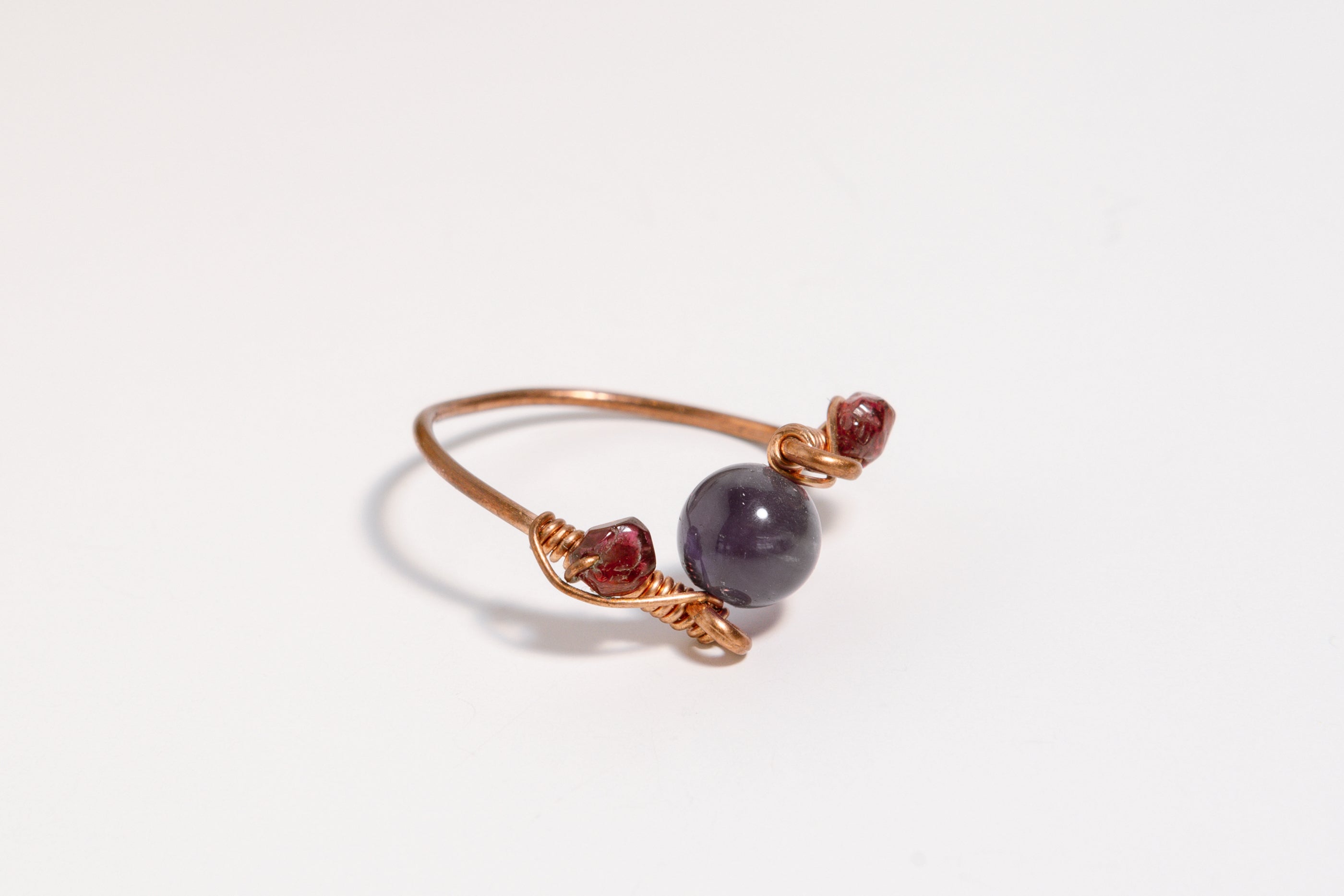 Amethyst & Garnet Bead Ring, Copper Wire