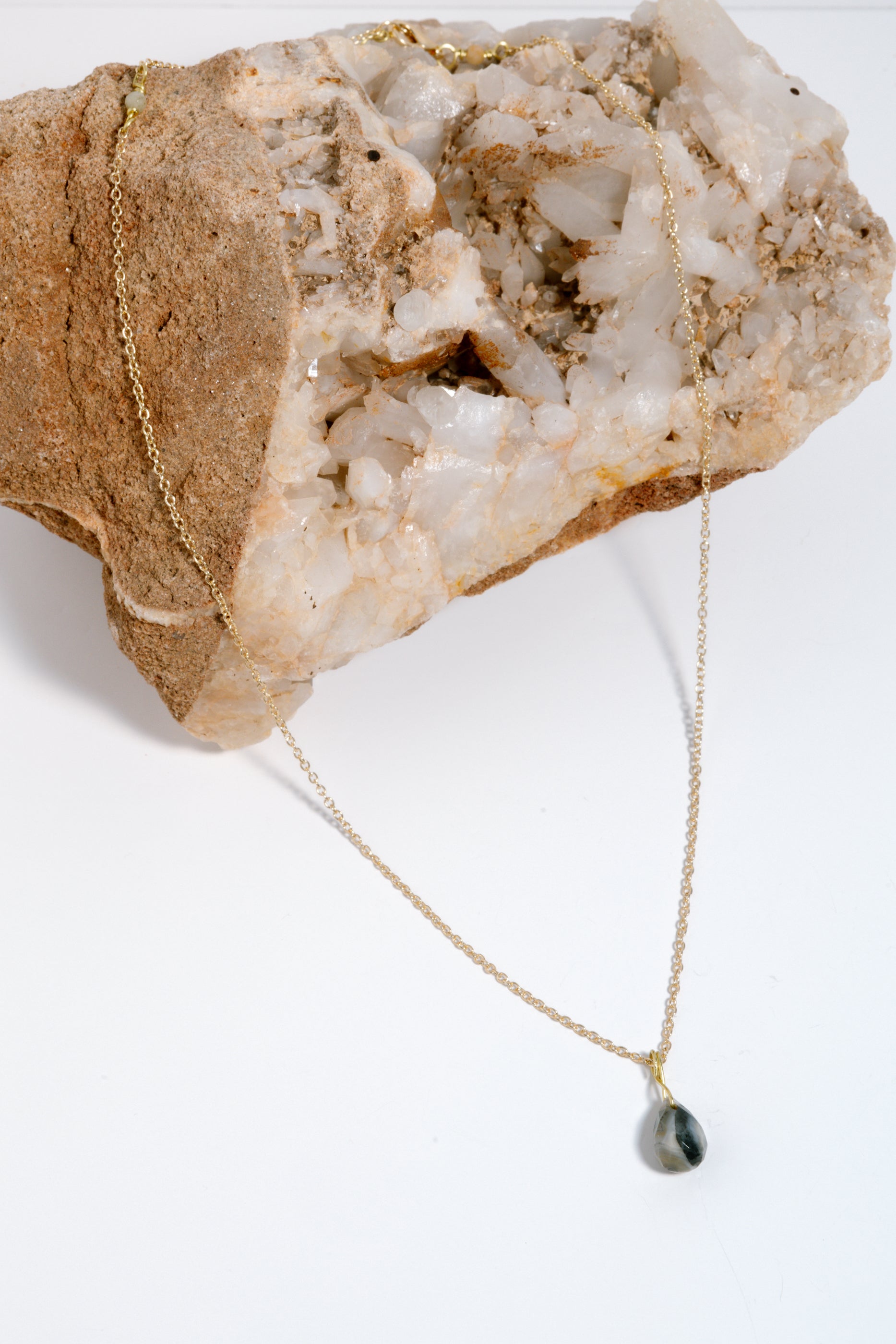 Ocean Jasper Briolette Necklace & Earrings, 18k Coated Gold