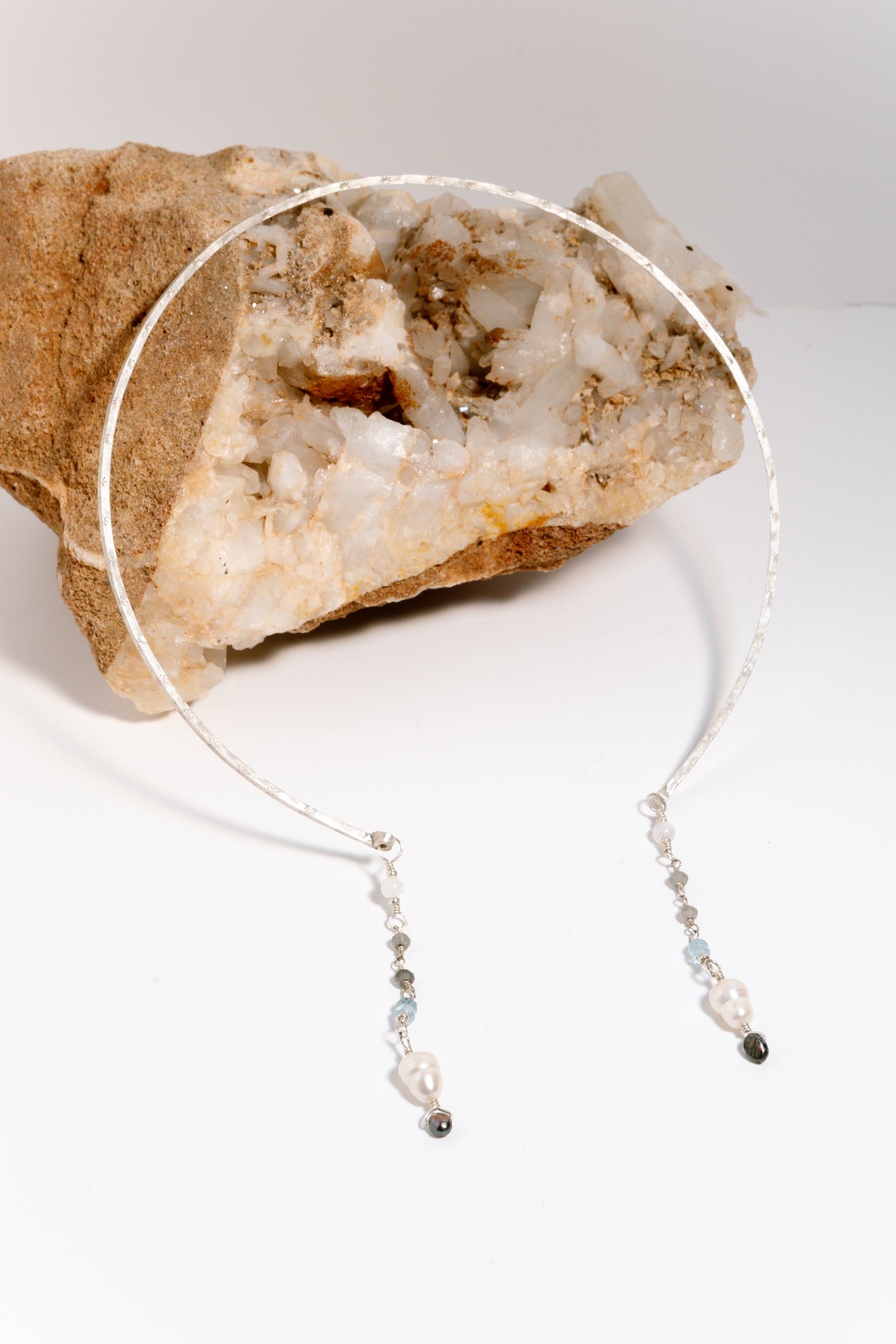 Freshwater Pearl, Blue Beryl, Sapphire, Labradorite with Silver Necklace & Earring Set