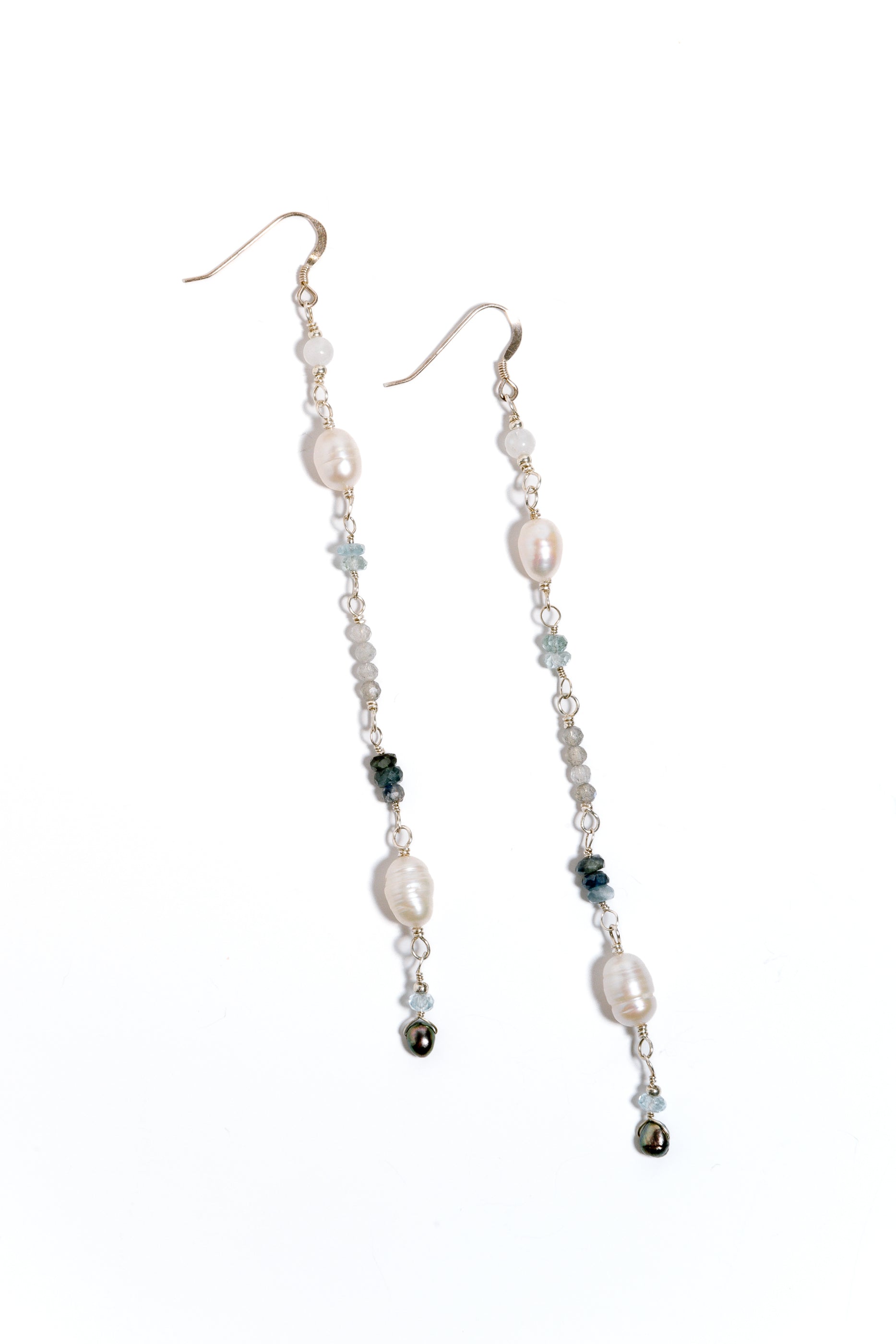 Freshwater Pearl, Blue Beryl, Sapphire, Labradorite with Silver Necklace & Earring Set