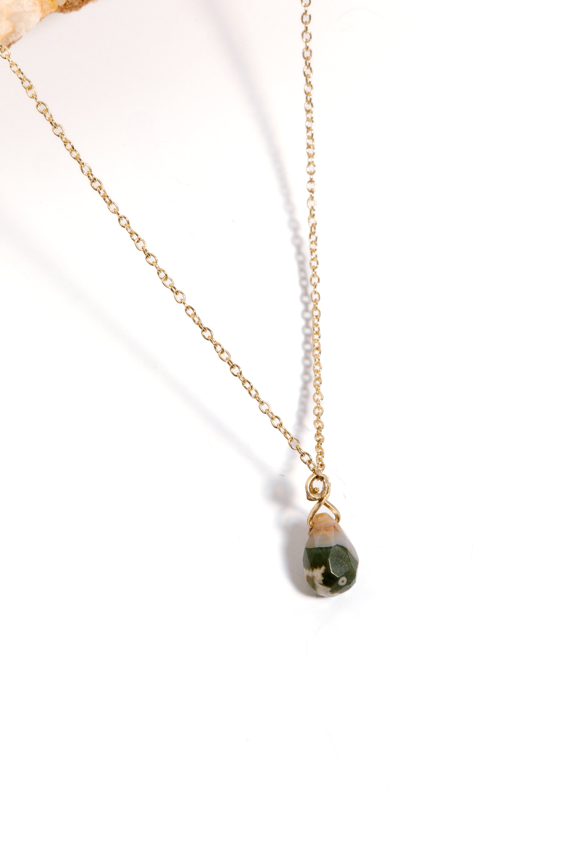 Ocean Jasper Briolette Necklace & Earrings, 18k Coated Gold