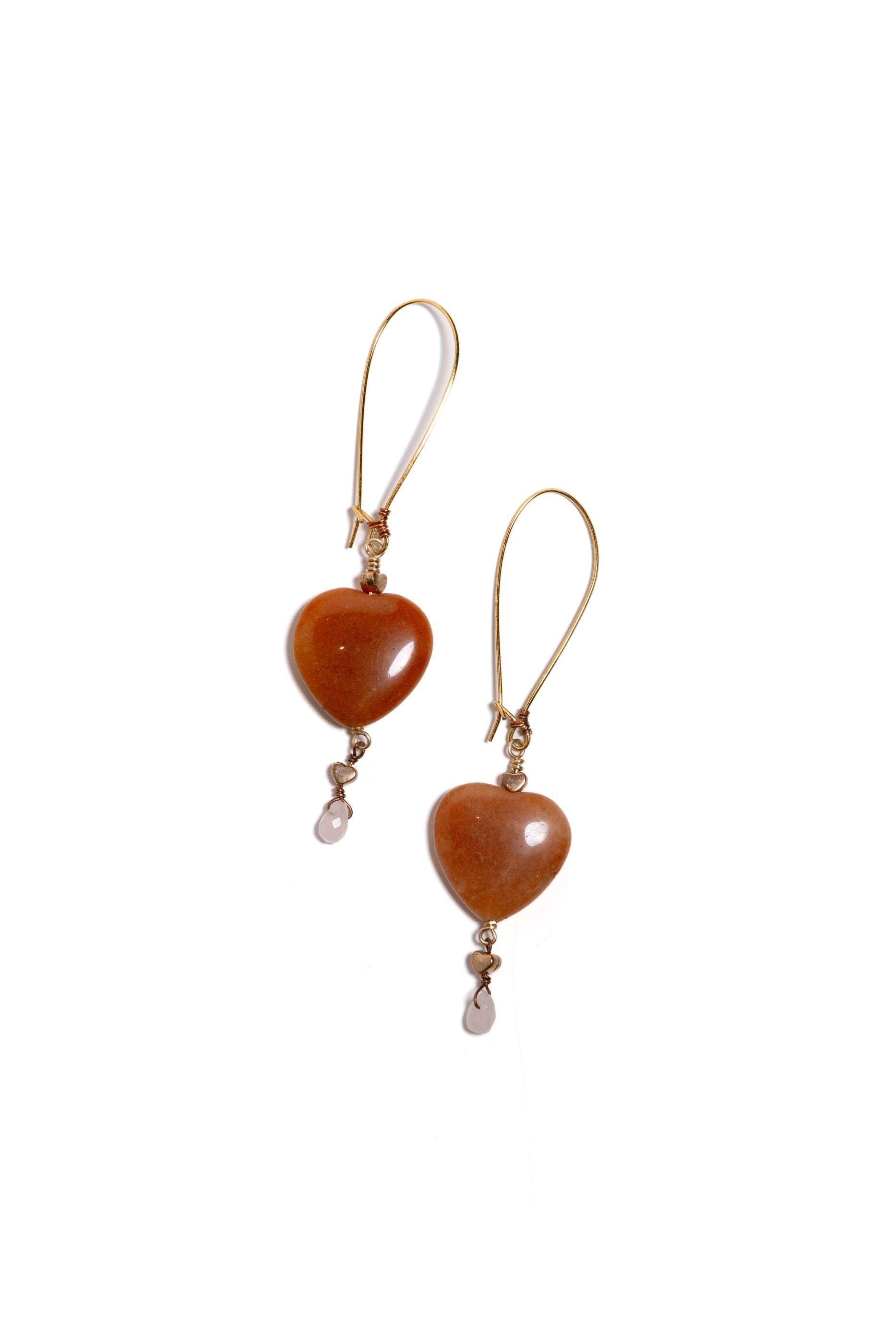 Red Hematite Heart Earrings & Rose Quartz Tear Drop Necklace, 18k Gold Coated