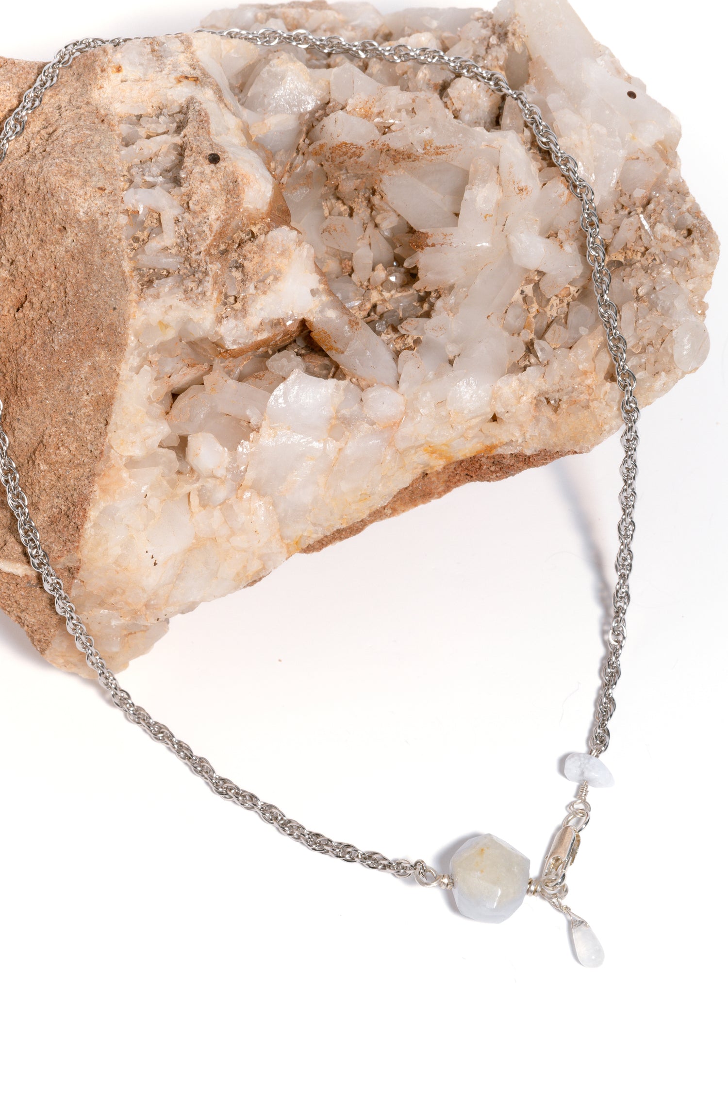 Rose Quartz Tear Drop Necklace & Earring Set, Sterling Silver