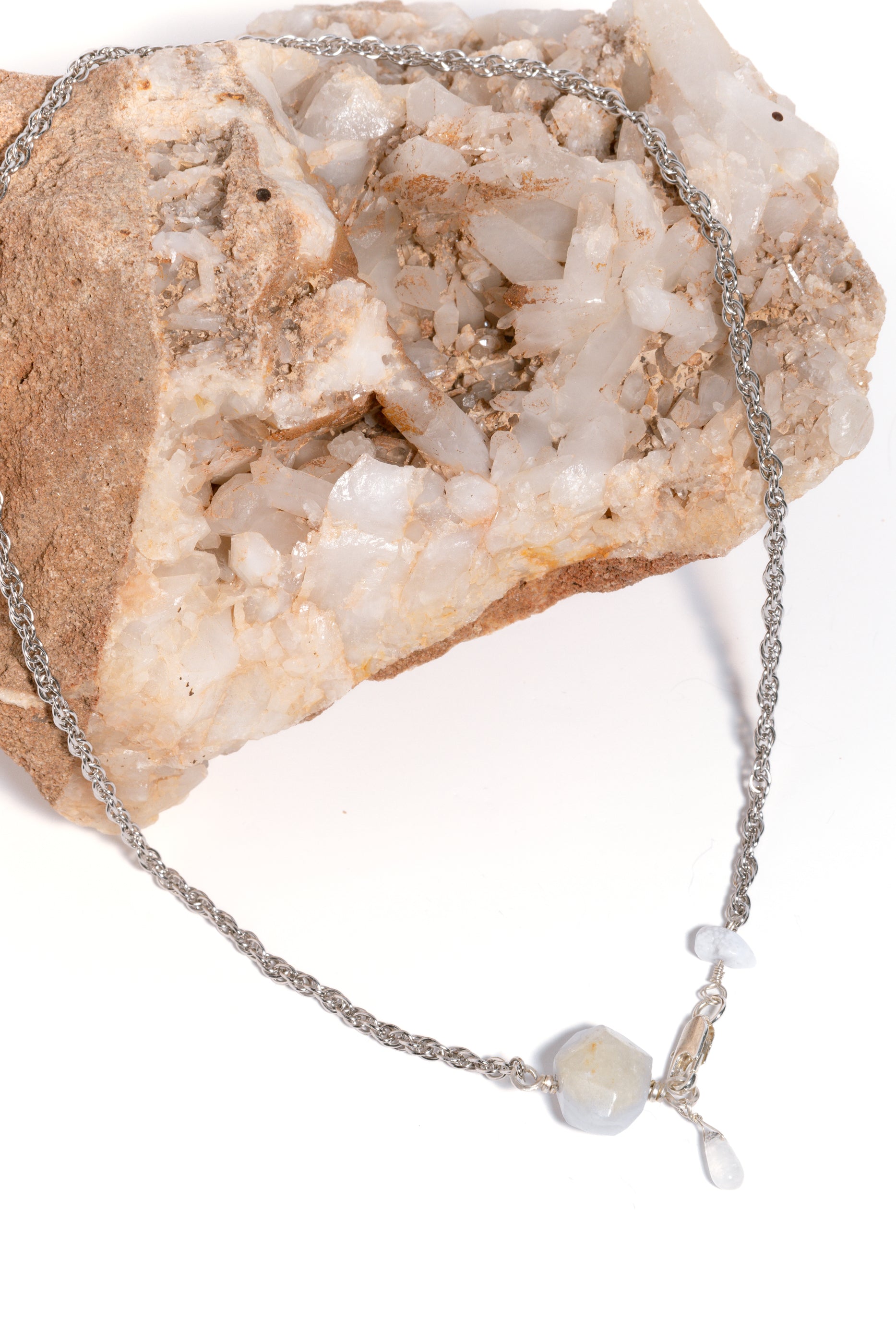 Rose Quartz Tear Drop Necklace & Earring Set, Sterling Silver