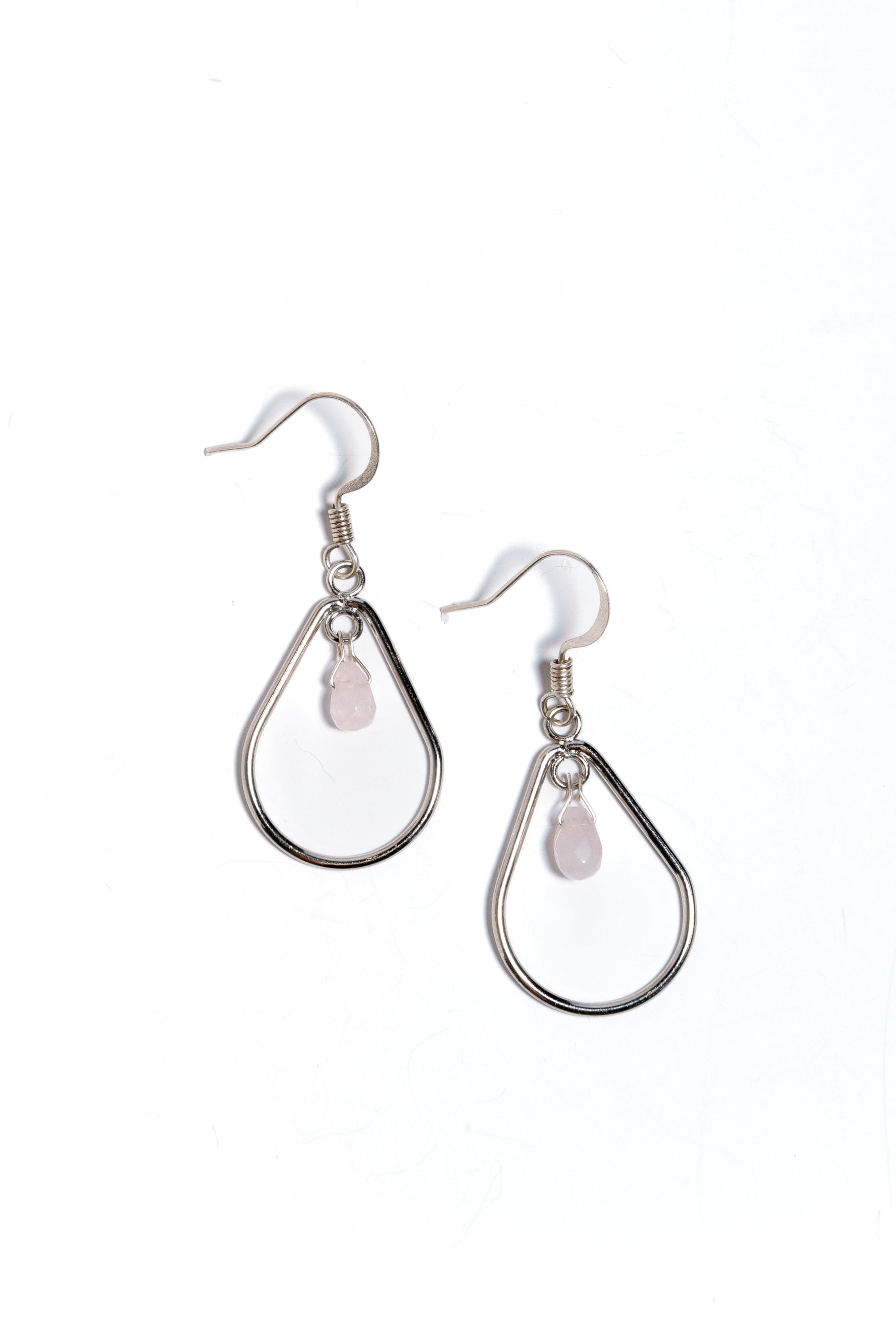 Rose Quartz Tear Drop Necklace & Earring Set, Sterling Silver