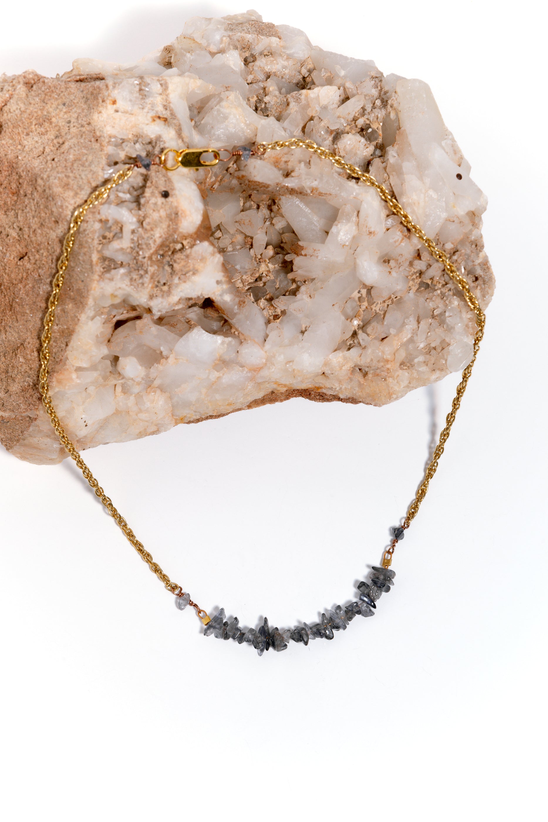 Lolite Chip Necklace, Brass Chain