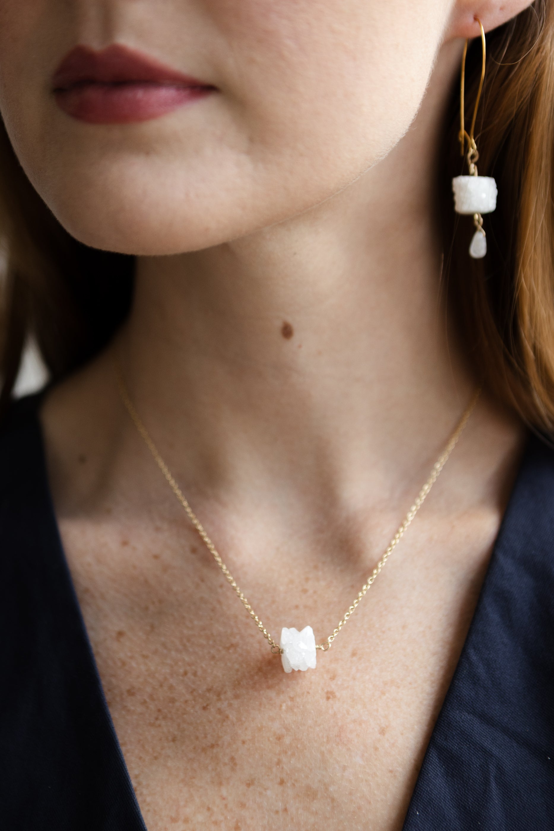 Quartz Stalactite Necklace &amp; Earrings, 18k Gold Coated