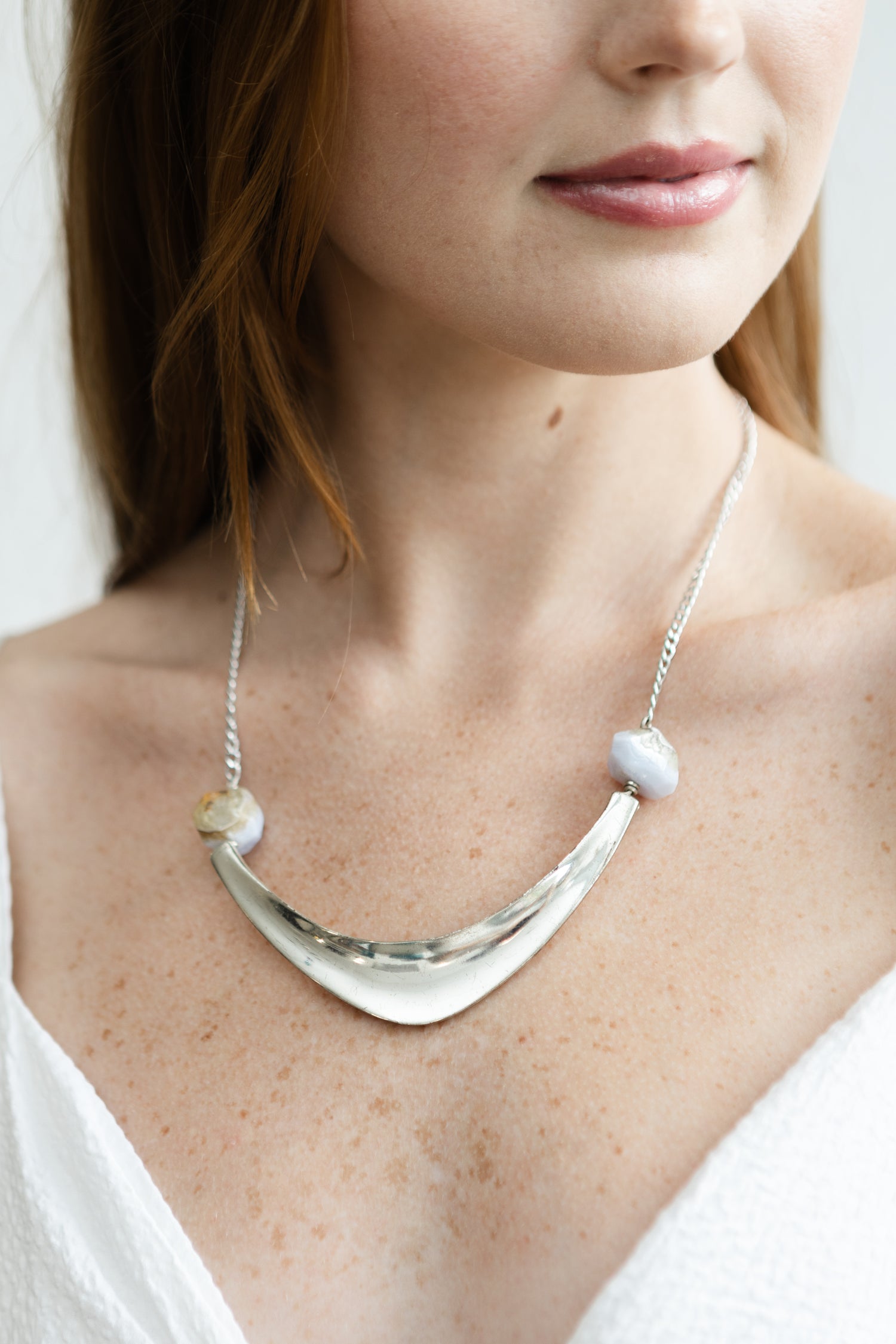 Blue Lace Agate Silver Necklace