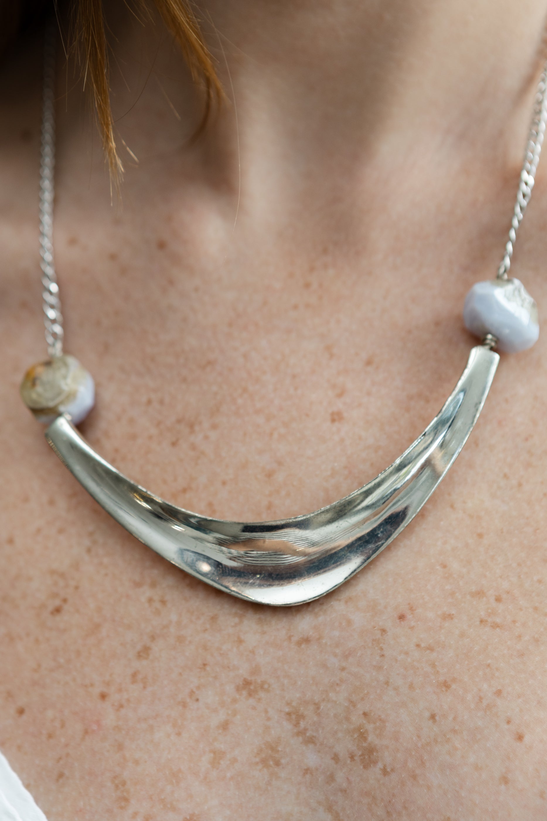 Blue Lace Agate Silver Necklace