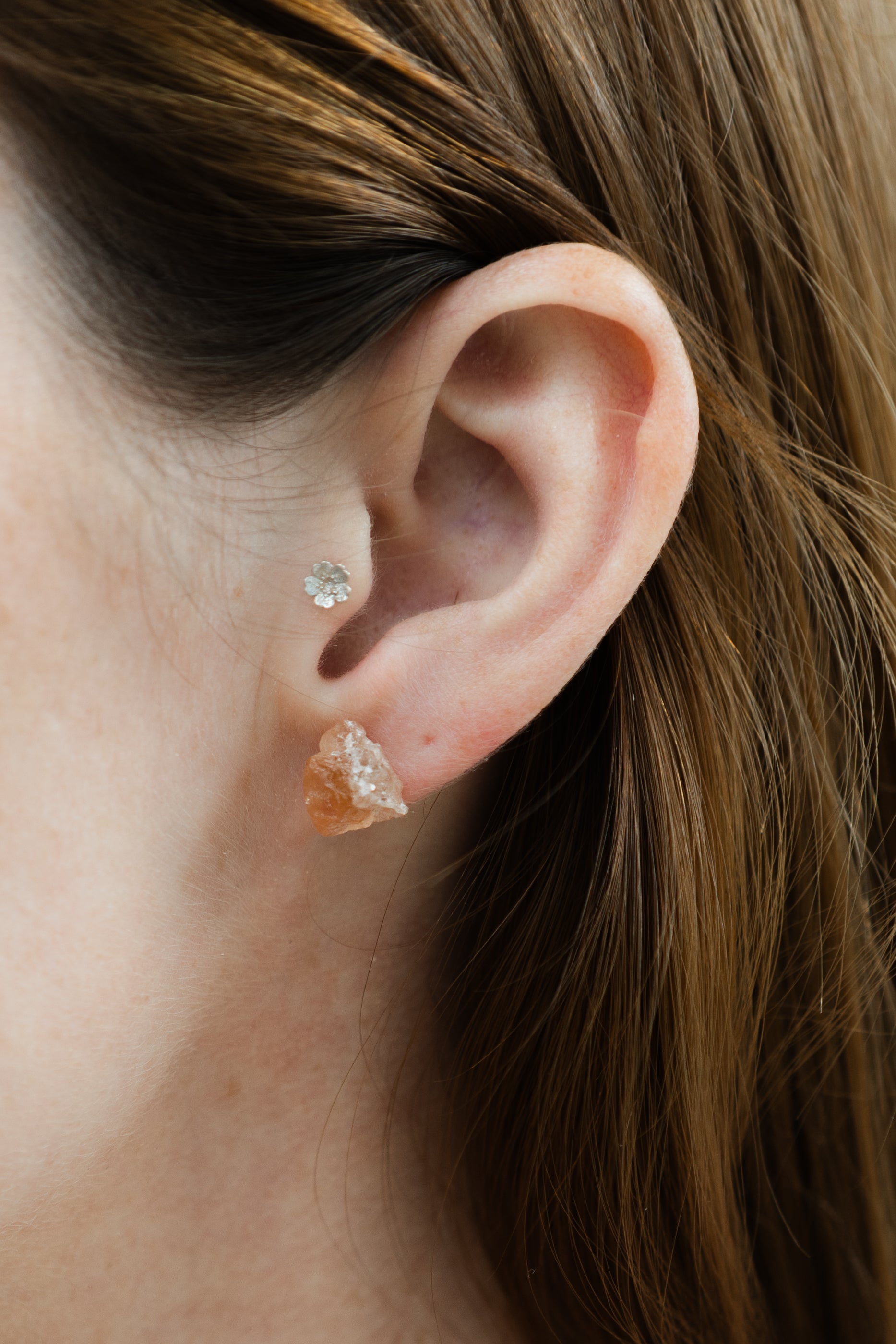 Sunstone Earring Studs, 18k Coated Gold