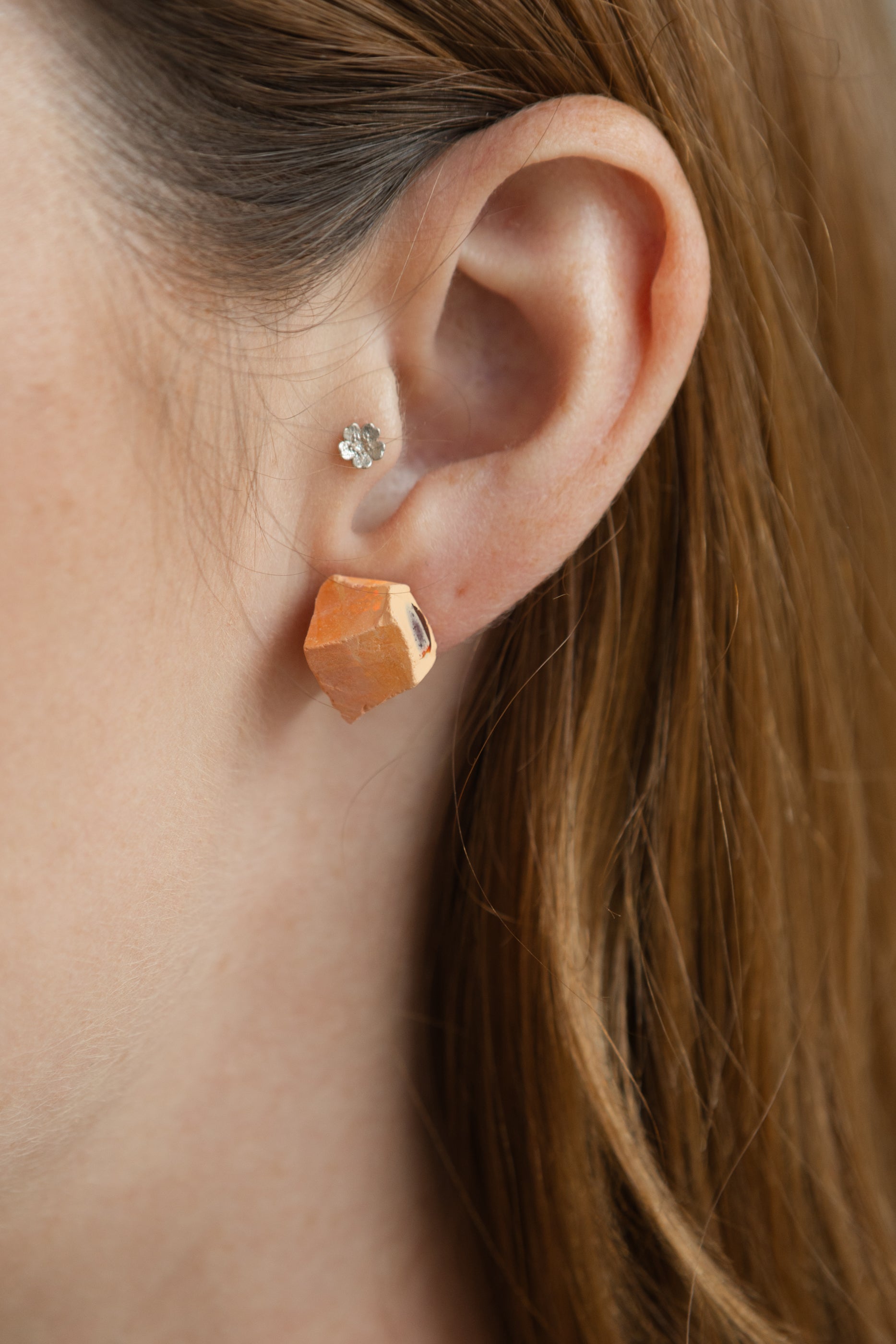 Raw Fire Opal Earring Studs with Sterling Silver