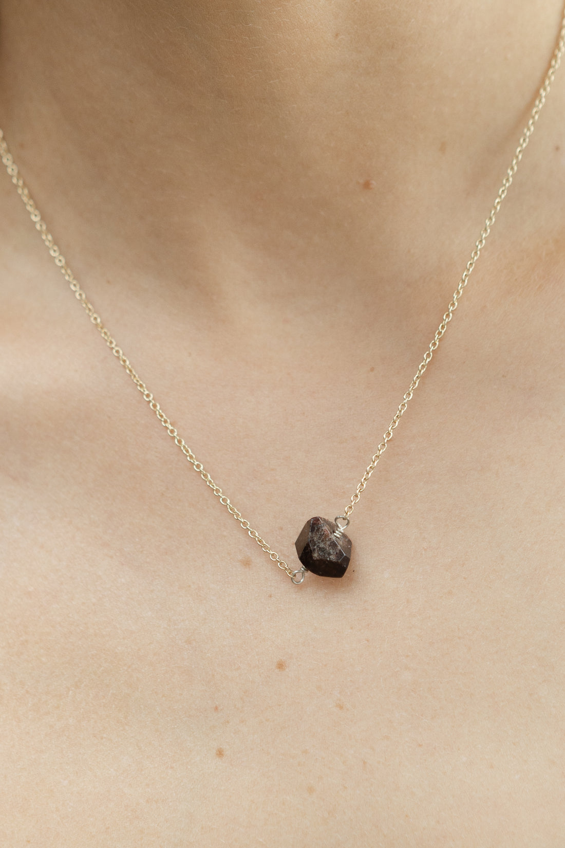 Garnet Necklace, 18k Gold Coated