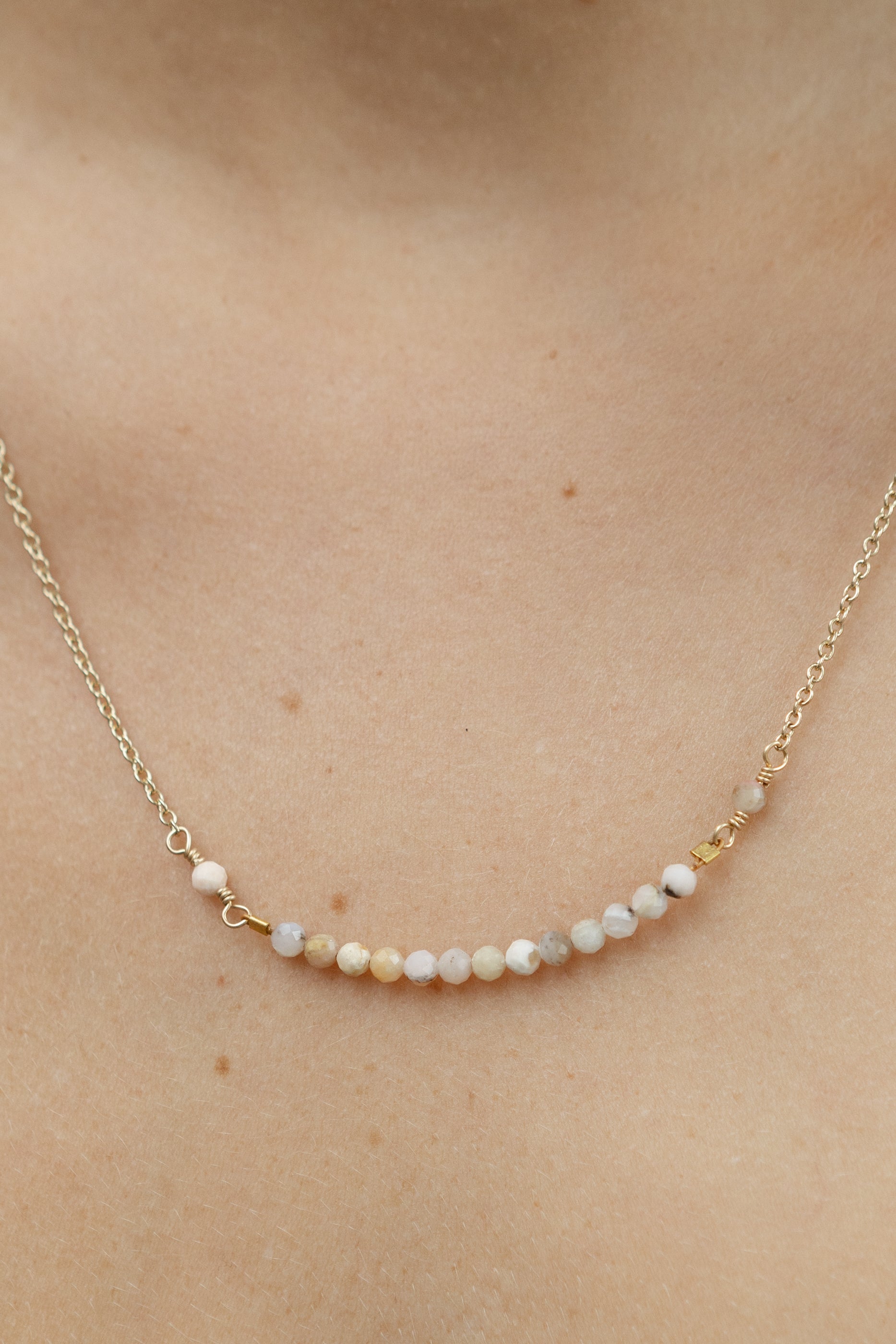 Pink Peruvian Opal Necklace, 18k Hold Coated Brass