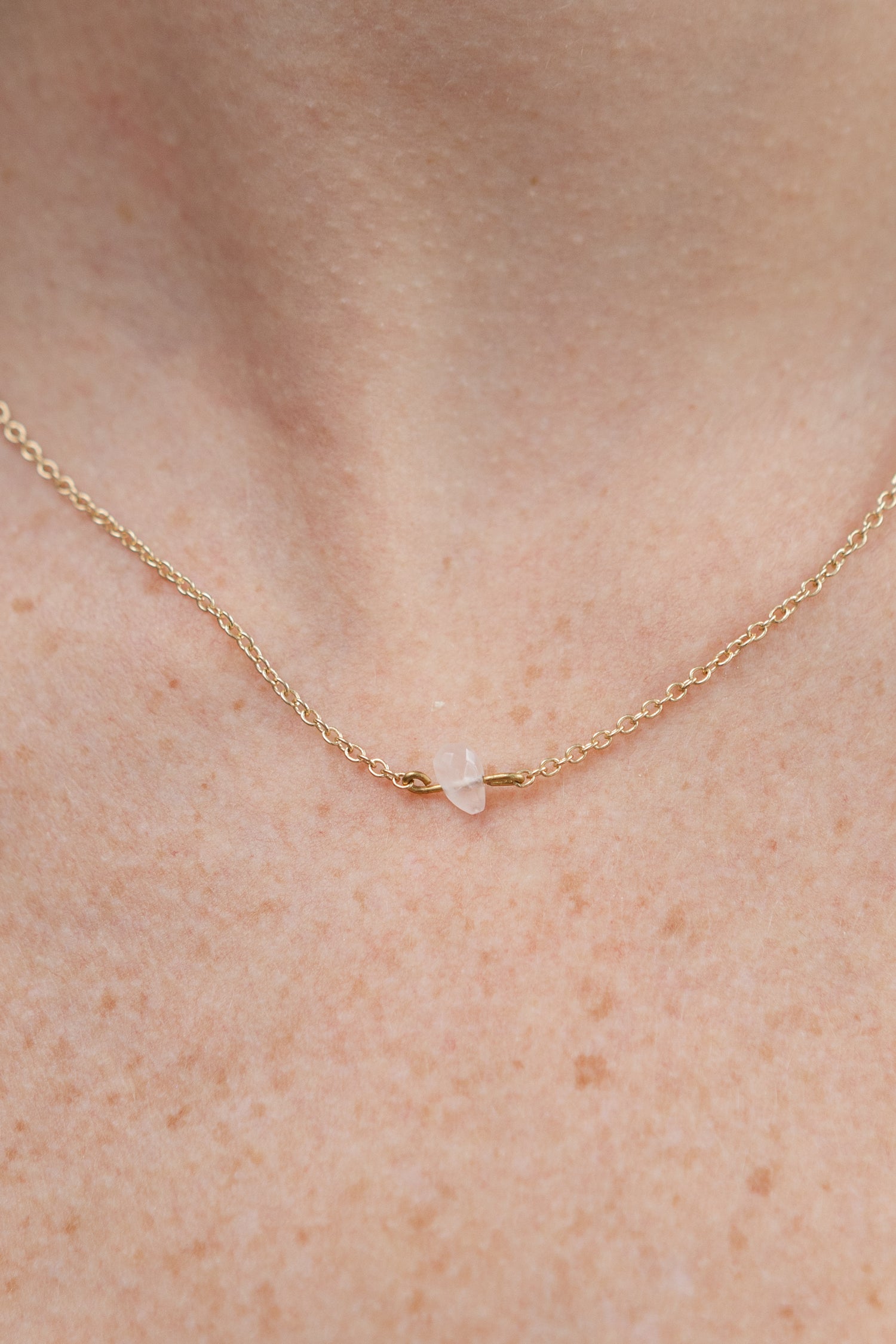 Rose Quartz Tear Drop Necklace, 18k Gold Coated Brass