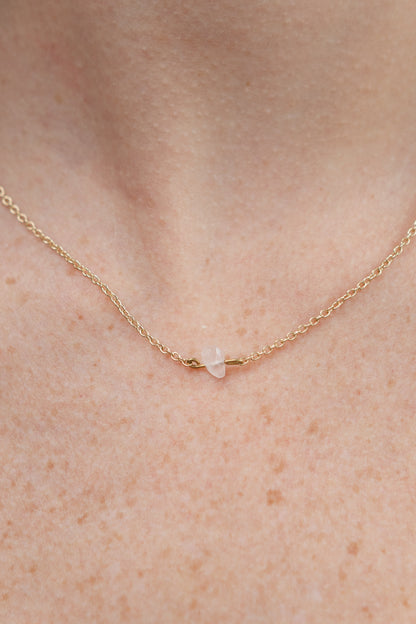 Rose Quartz Tear Drop Necklace, 18k Gold Coated Brass