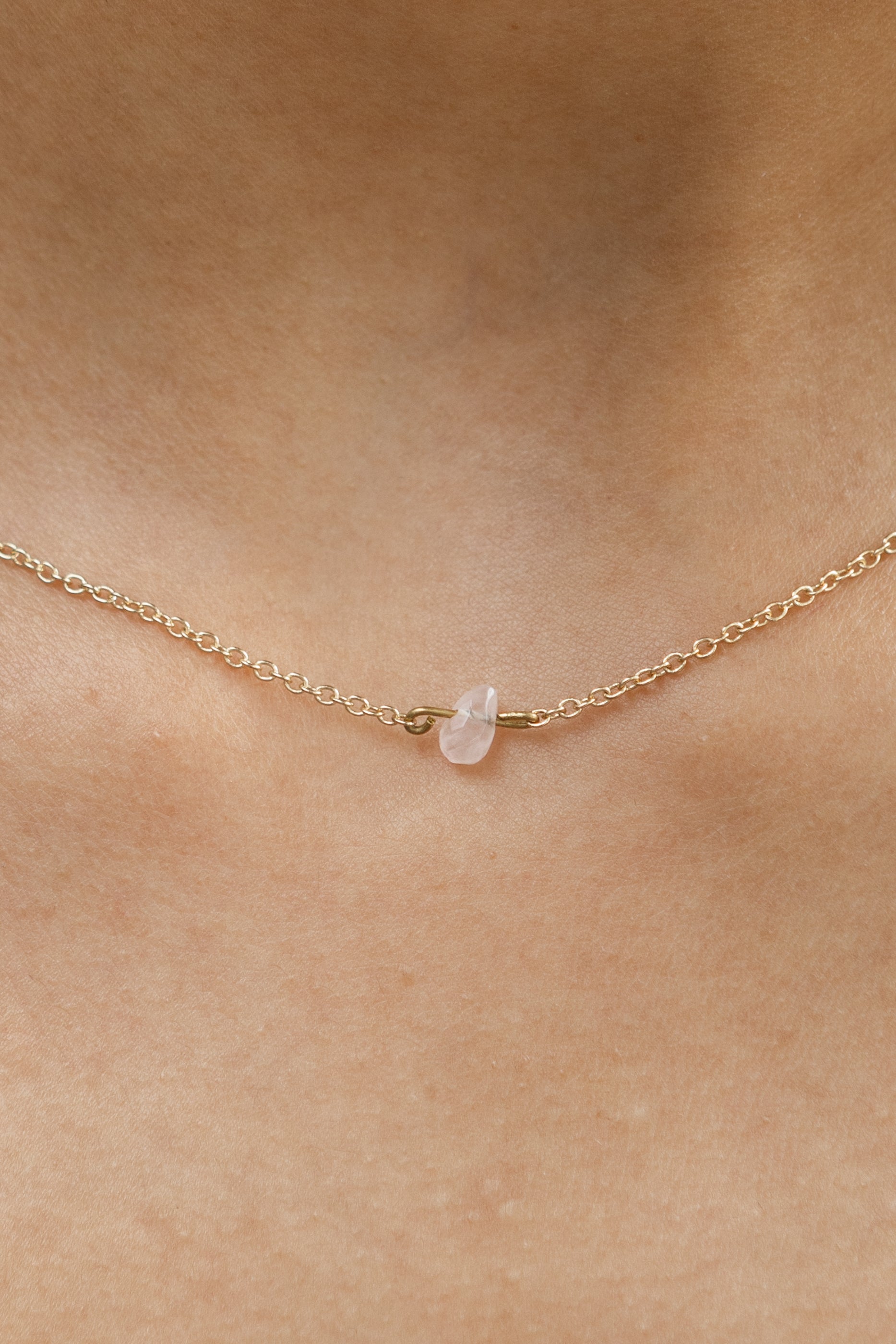 Rose Quartz Tear Drop Necklace, 18k Gold Coated Brass