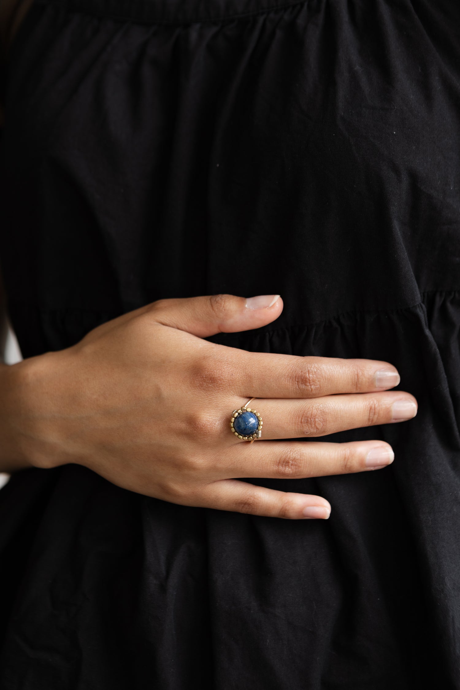 Kyanite Bead Ring, Brass Beads, 14kt Gold Plated Wire, Silver Wire