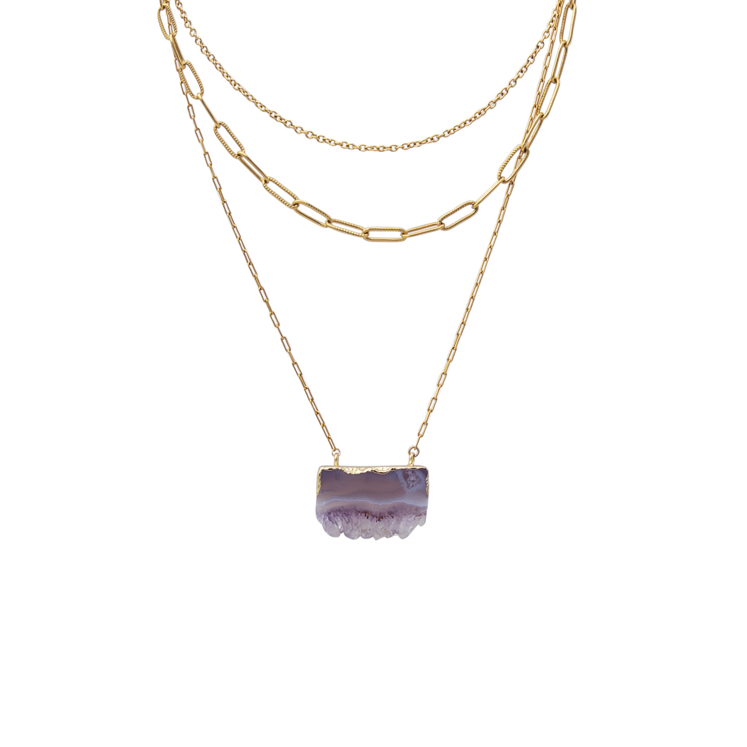 Amethyst Slice 3 Chain Necklace