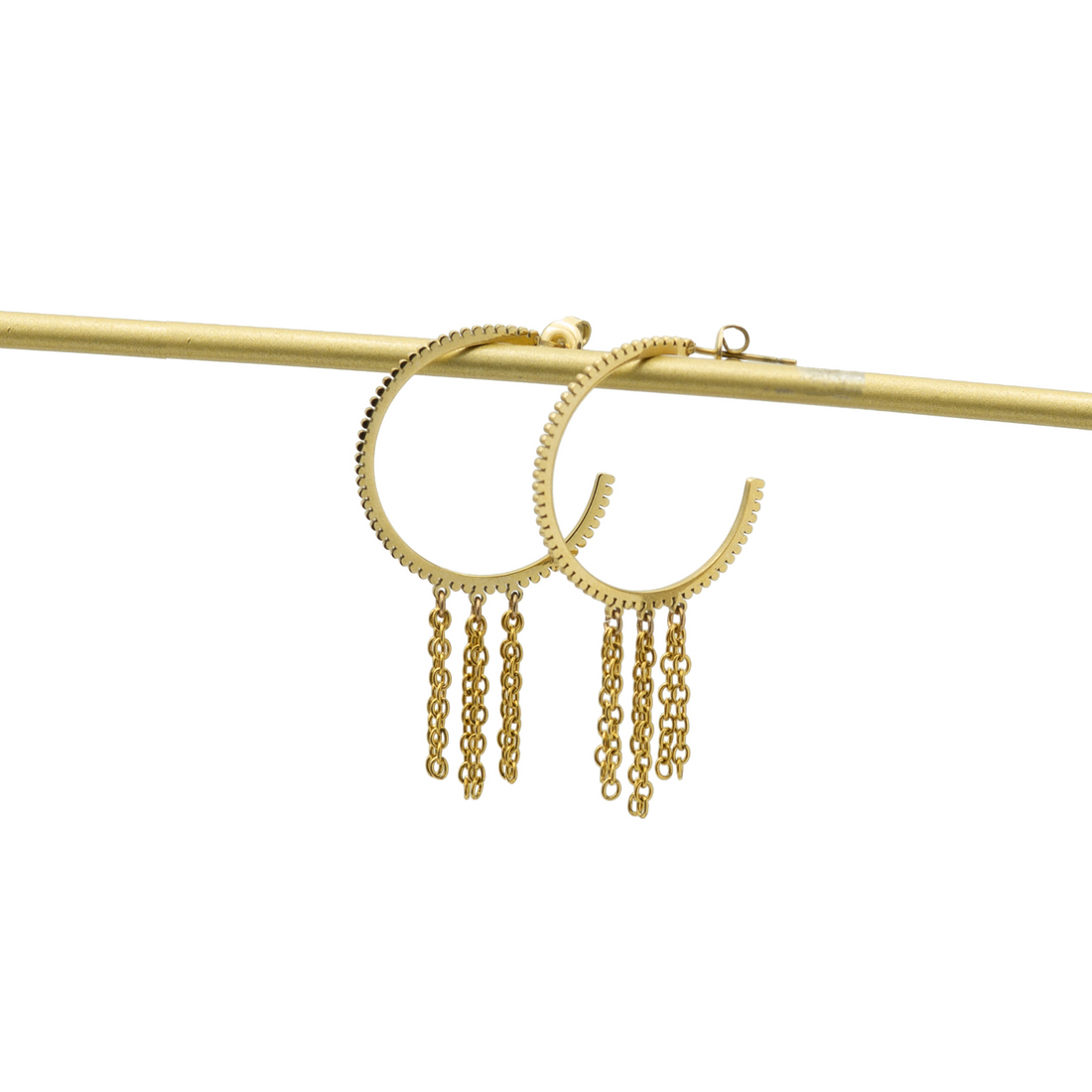 Gold Half Hoop With Chain Earrings