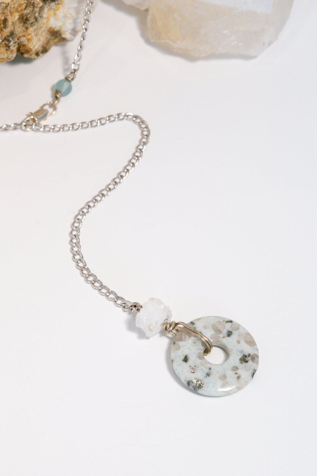 Ocean Jasper + Stalactite Quartz Cluster + Blue Glass with Sterling Silver Chain