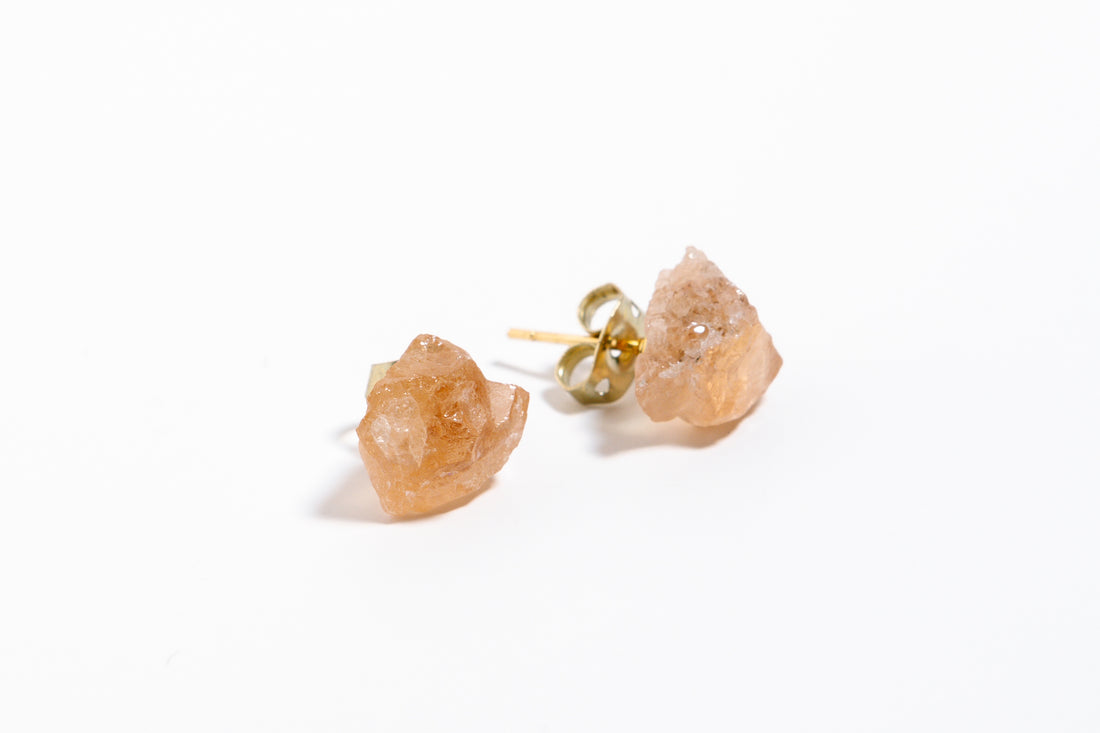 Quartz Geode Earring Studs, 18k coated gold