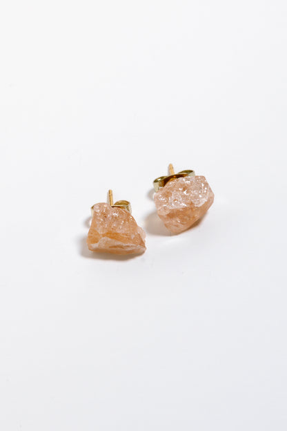 Sunstone Earring Studs, 18k Coated Gold