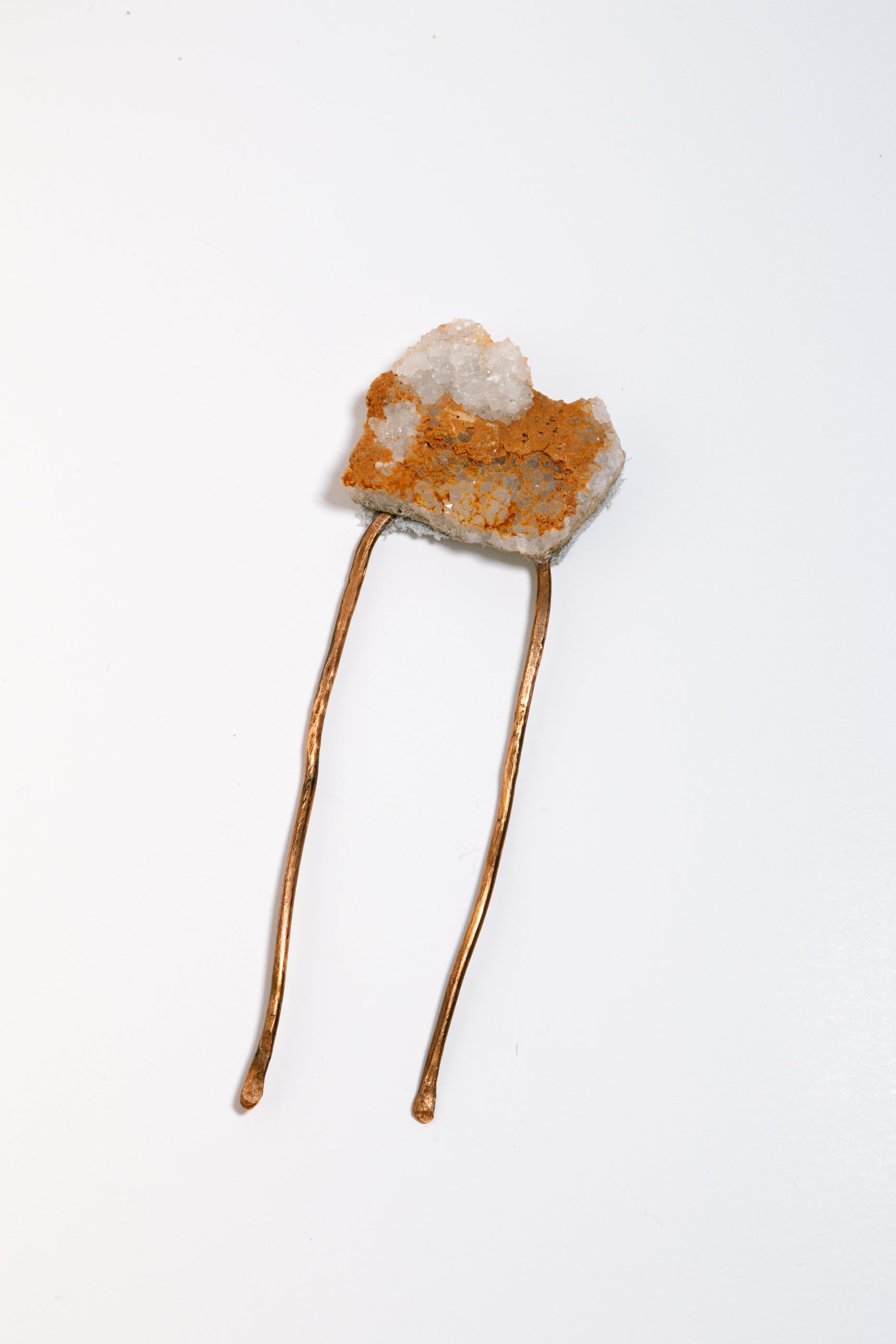 Missouri Druzy Quartz Hairpin, Leather Back Copper Wire