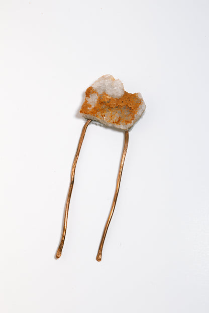 Missouri Druzy Quartz Hairpin, Leather Back Copper Wire