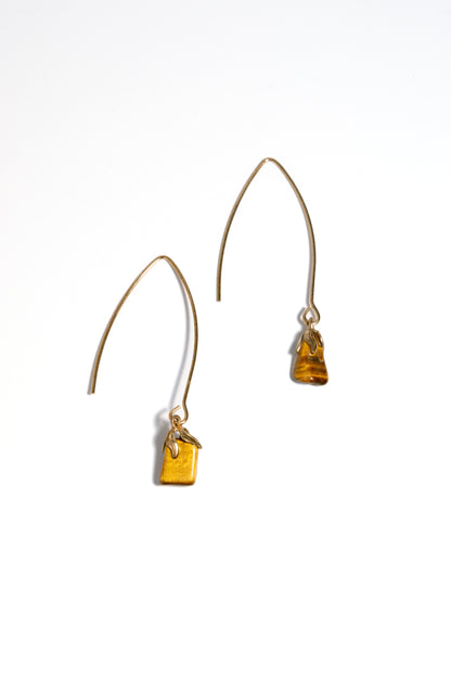 Tigers Eye Dangle Earrings with 18k Coated Gold