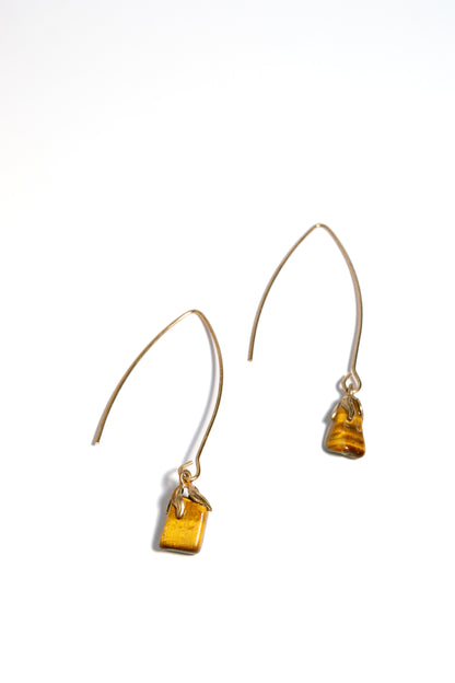 Tigers Eye Dangle Earrings with 18k Coated Gold