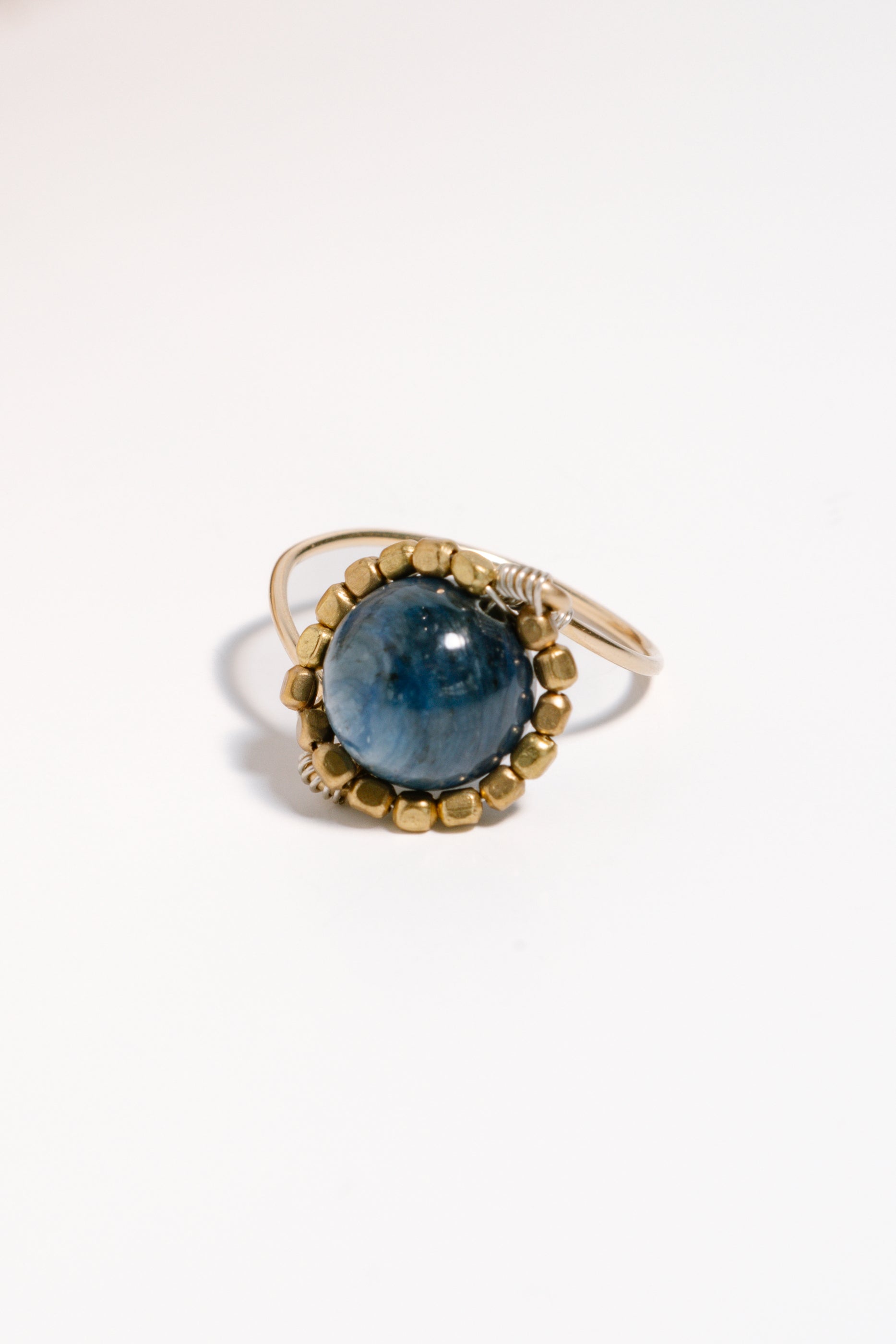 Kyanite Bead Ring, Brass Beads, 14kt Gold Plated Wire, Silver Wire